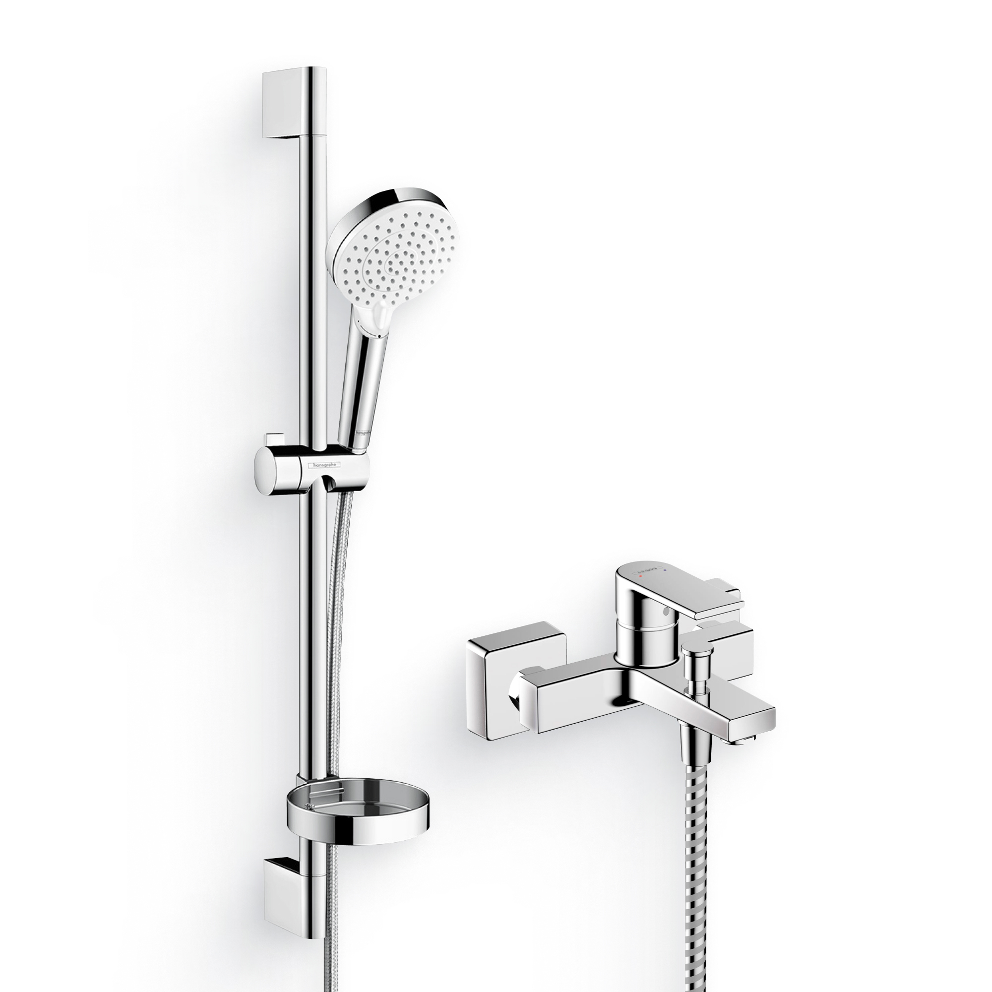 Душевой комплект Смеситель Hansgrohe Vernis Shape 71450000, хром + Гарнитур Crometta Vario 650 26553400, с мыльницей