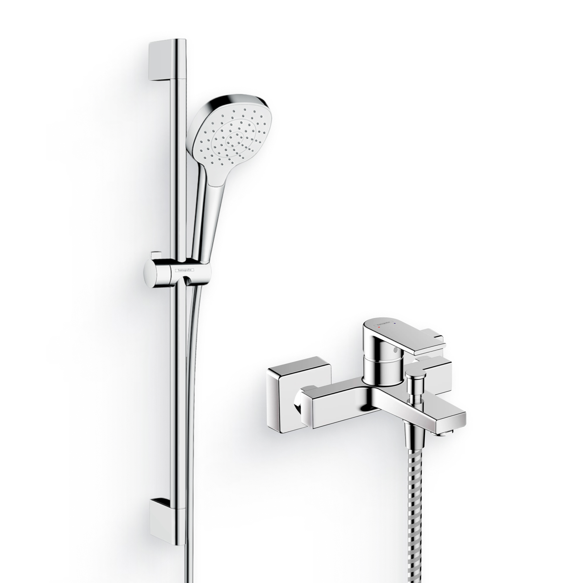 Душевой комплект Гарнитур Hansgrohe Croma Select E 26584400, белый, хром + Смеситель Vernis Shape 71450000, хром