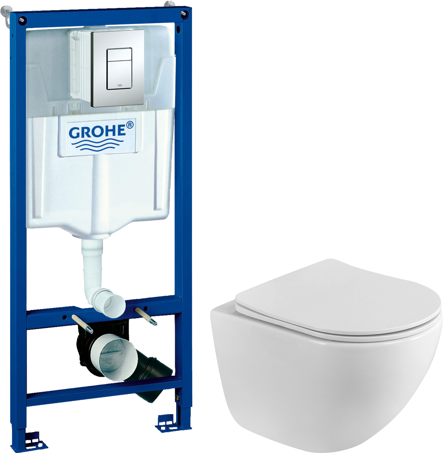 Комплект 2 в 1 Унитаз подвесной BelBagno Libero BB11051CH-TOR/SC + Инсталляция с кнопкой Grohe Rapid SL 38772001 цвет хром