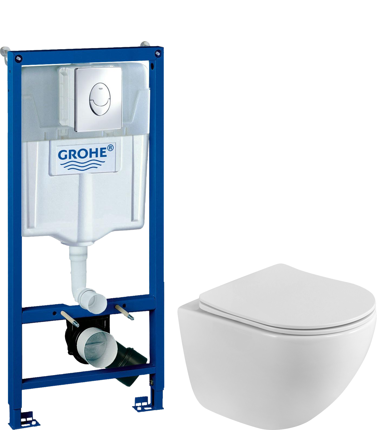 Комплект 2 в 1 Унитаз подвесной BelBagno Libero BB11051CH-TOR/SC + Инсталляция с кнопкой Grohe Rapid SL 38721001 цвет хром