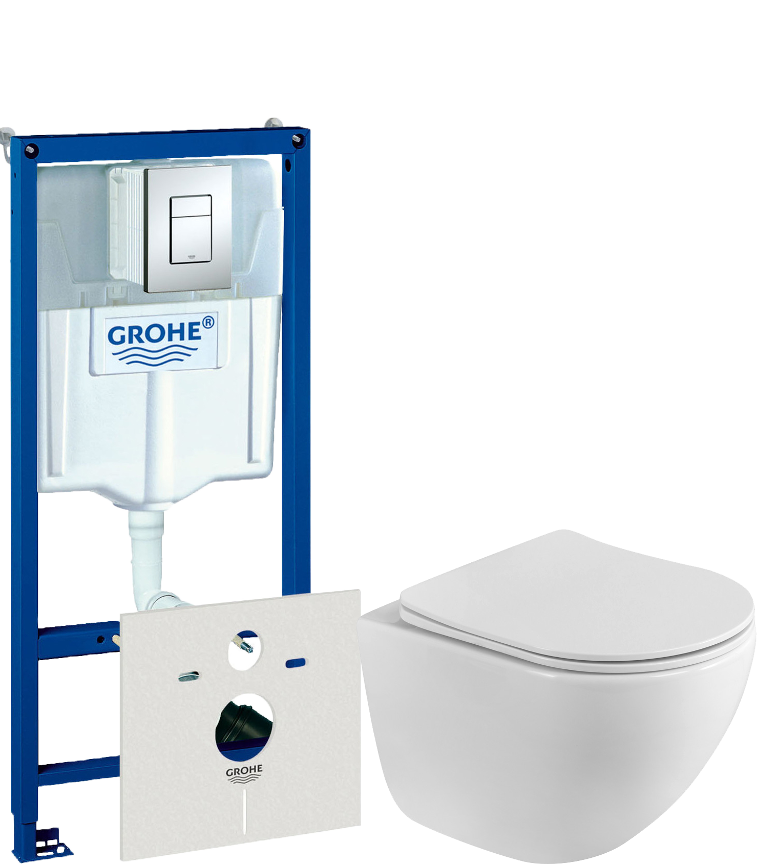 Комплект 2 в 1 Унитаз подвесной BelBagno Libero BB11051CH-TOR/SC + Инсталляция с кнопкой Grohe Rapid SL 38775001 цвет хром