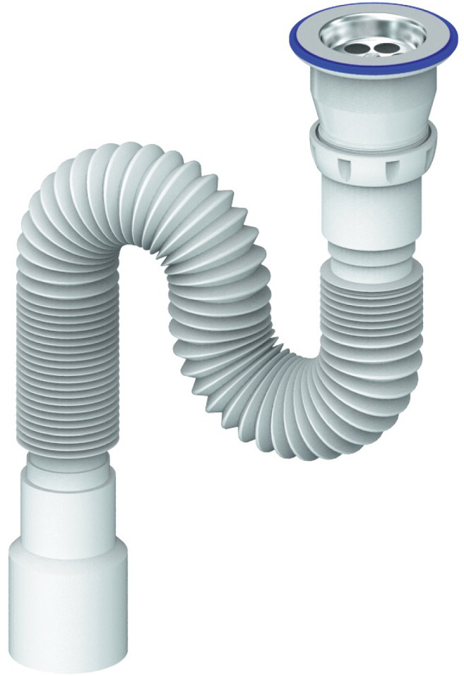 Сифон для раковины Unicorn D220 40 мм, гофрированный, белый, с выпуском для раковины