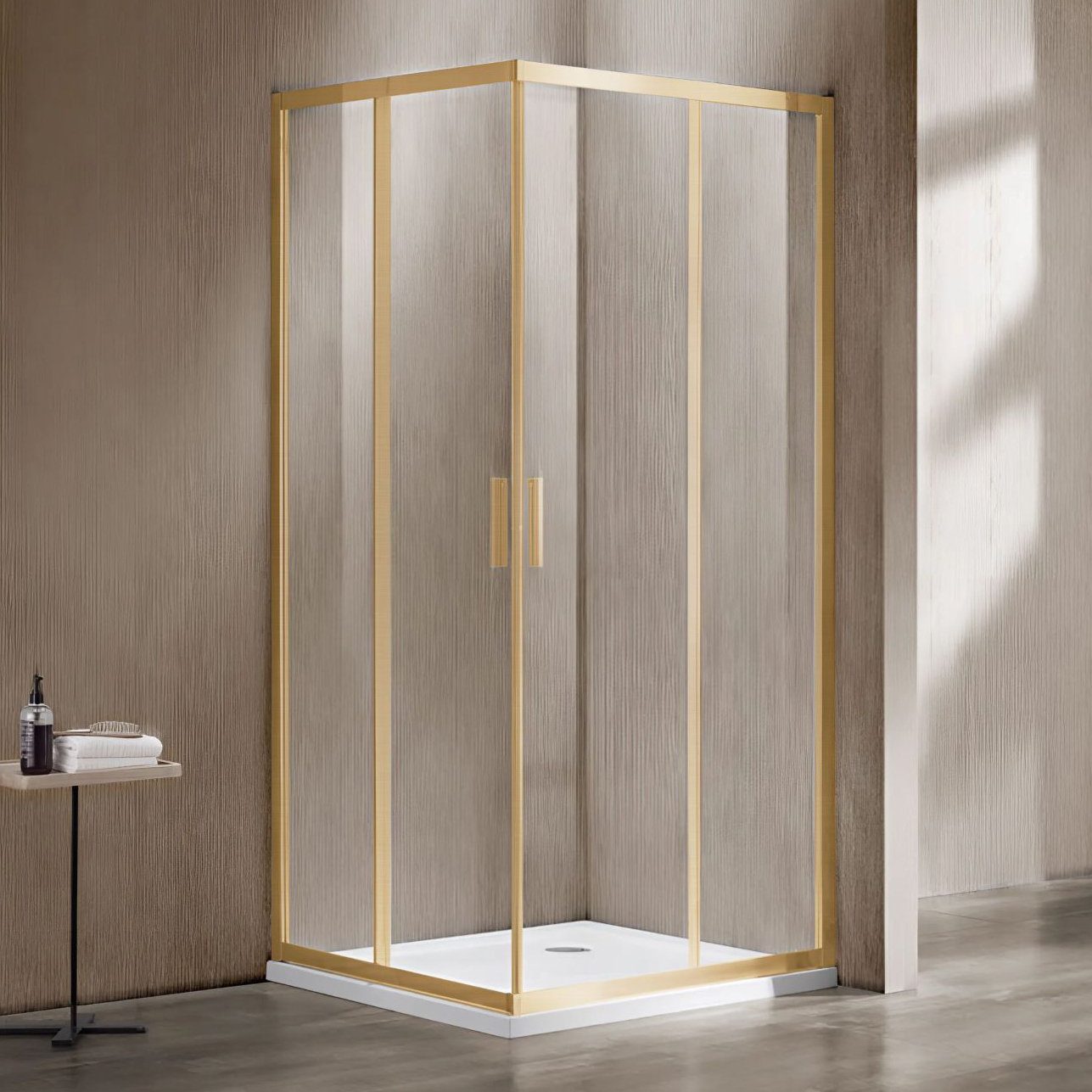 Душевой уголок Vincea Garda VSS-1G100CLG 100х100, профиль брашированное золото, стекло прозрачное