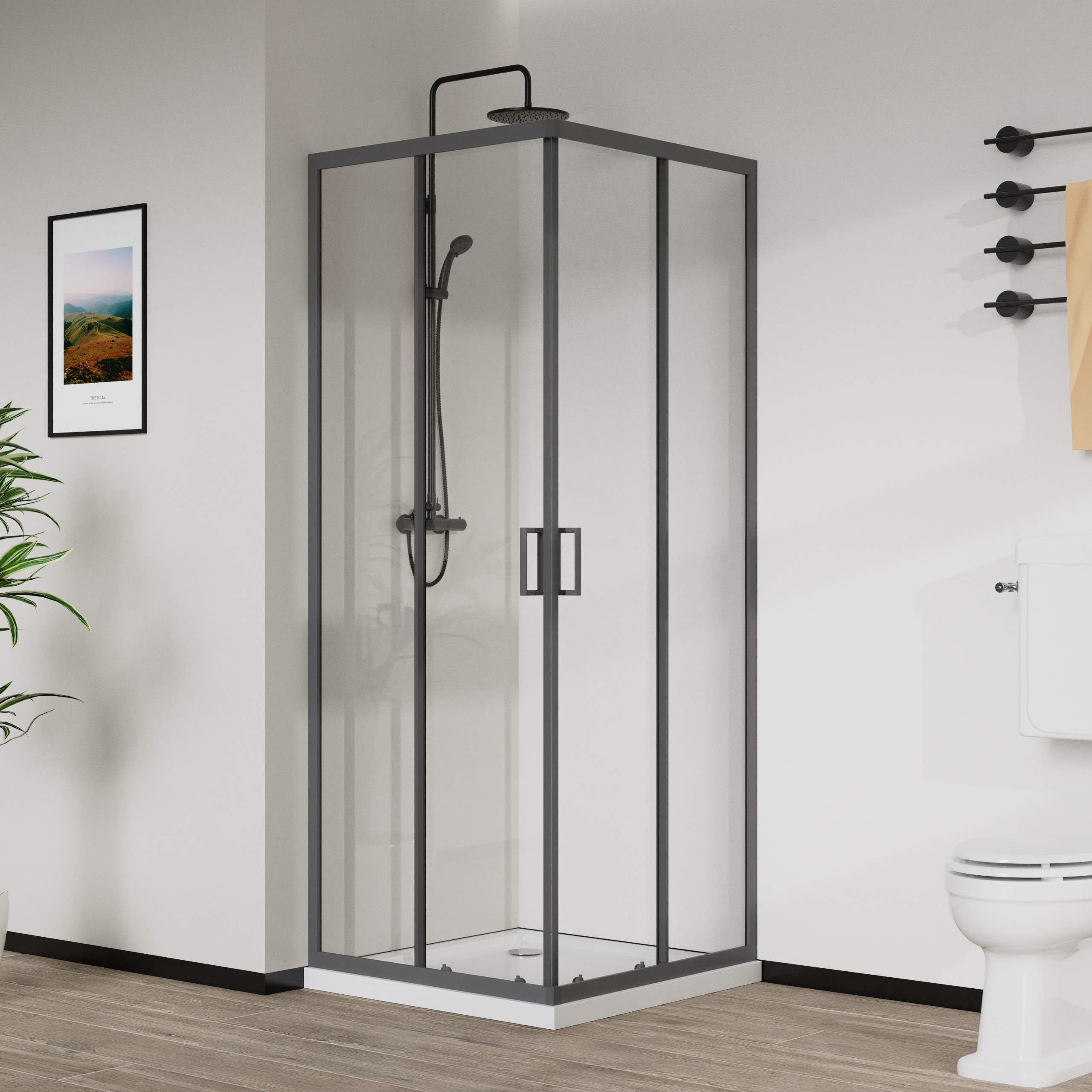 Душевой уголок Vincea City VSS-5CT900CLGM 90х90, профиль вороненая сталь, стекло прозрачное