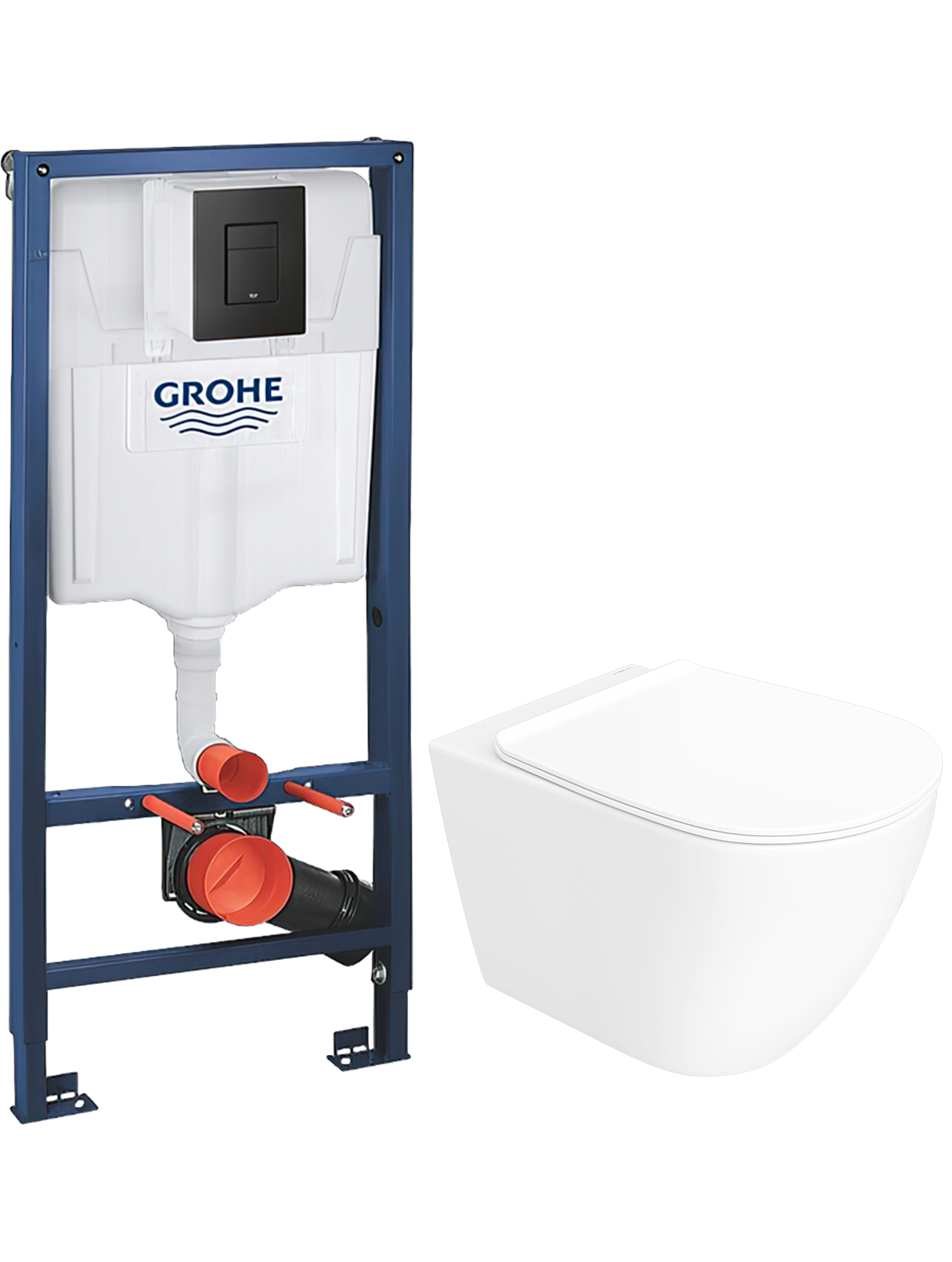 Комплект 4 в 1: Инсталляция Grohe Solido 38811KF0 + Унитаз подвесной STWORKI Готланд S13401WH + Кнопка черная + Комплект креплений