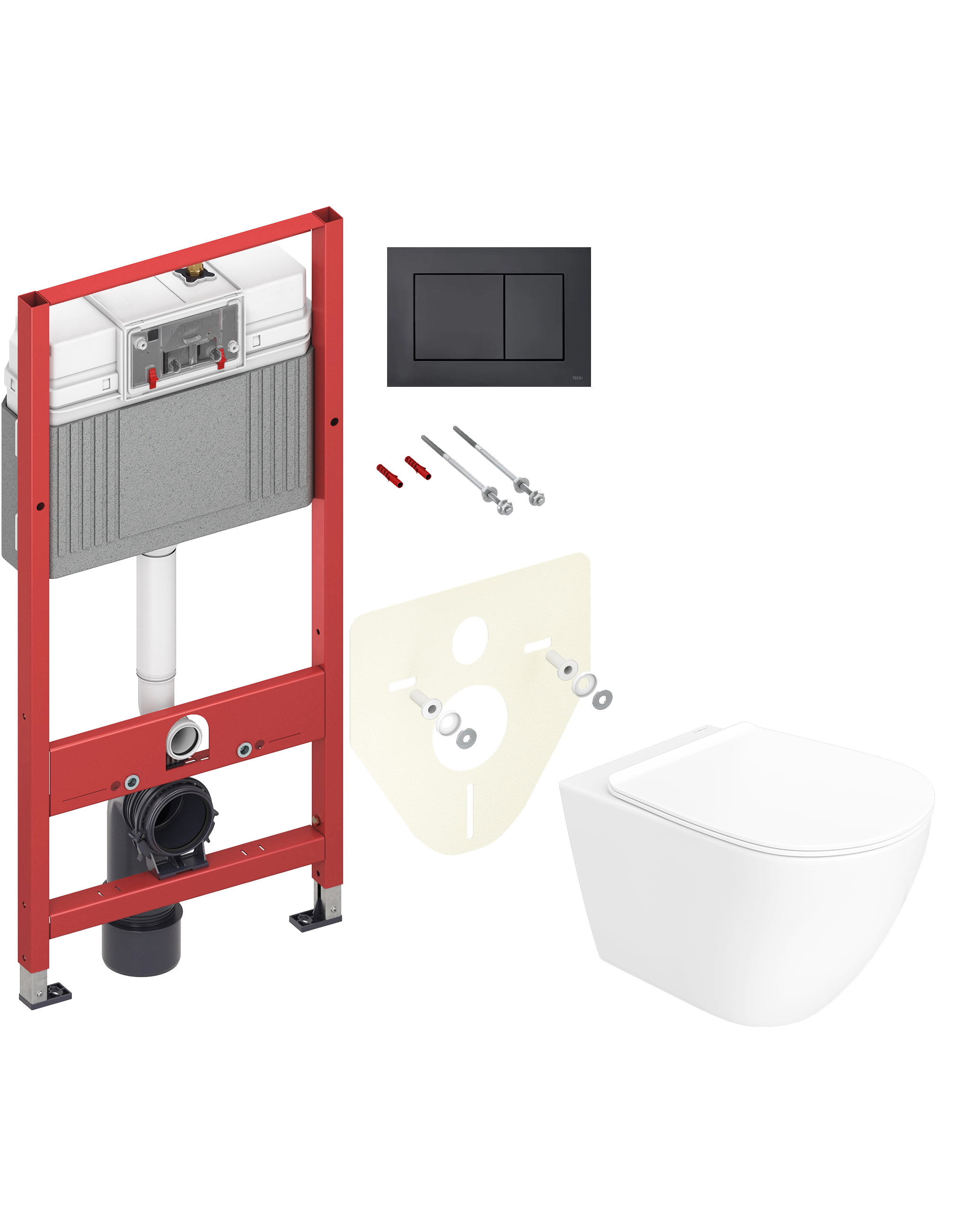 Комплект 4 в 1: Инсталляция TECE Now 9400414 + Унитаз подвесной STWORKI Готланд S13401WH + Кнопка черная + Комплект шумоизоляции, креплений