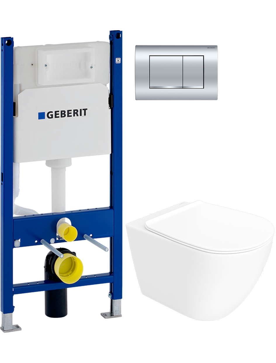 Комплект 4 в 1: Инсталляция Geberit Duofix Delta 458.163.21.1 + Унитаз подвесной STWORKI Готланд S13401WH + Кнопка хром + Комплект креплений