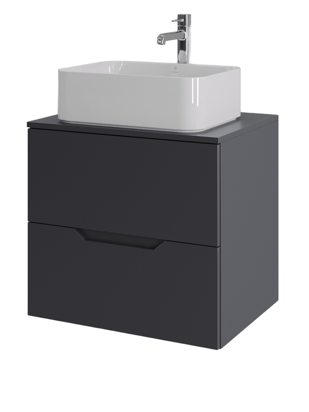 Тумба с раковиной Orange Line 60 подвесная, 2 ящика, матовый графит с раковиной B02-460W