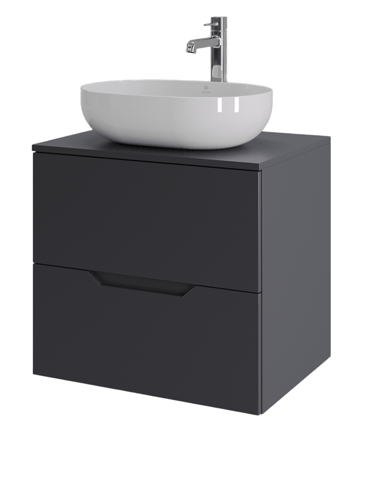 Тумба с раковиной Orange Line 60 подвесная, 2 ящика, матовый графит с раковиной B05-480W