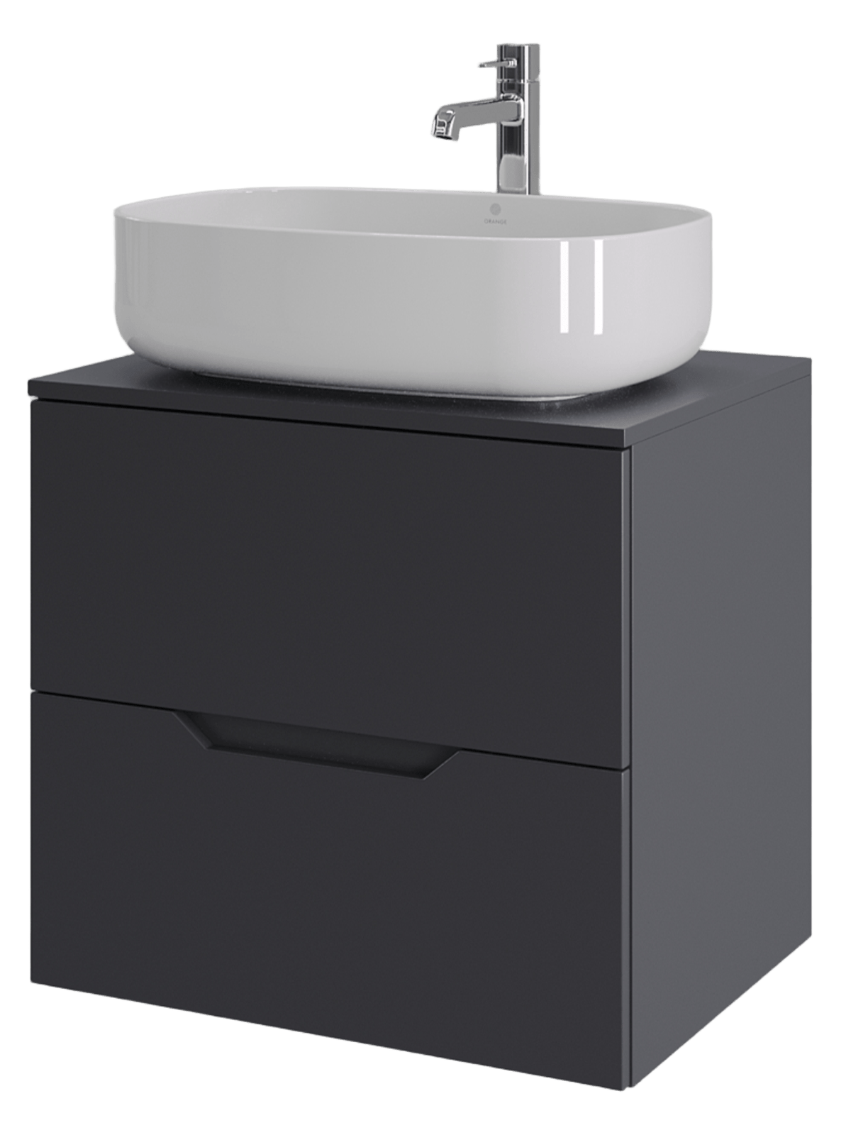 Тумба с раковиной Orange Line 60 подвесная, 2 ящика, матовый графит с раковиной B07-540W