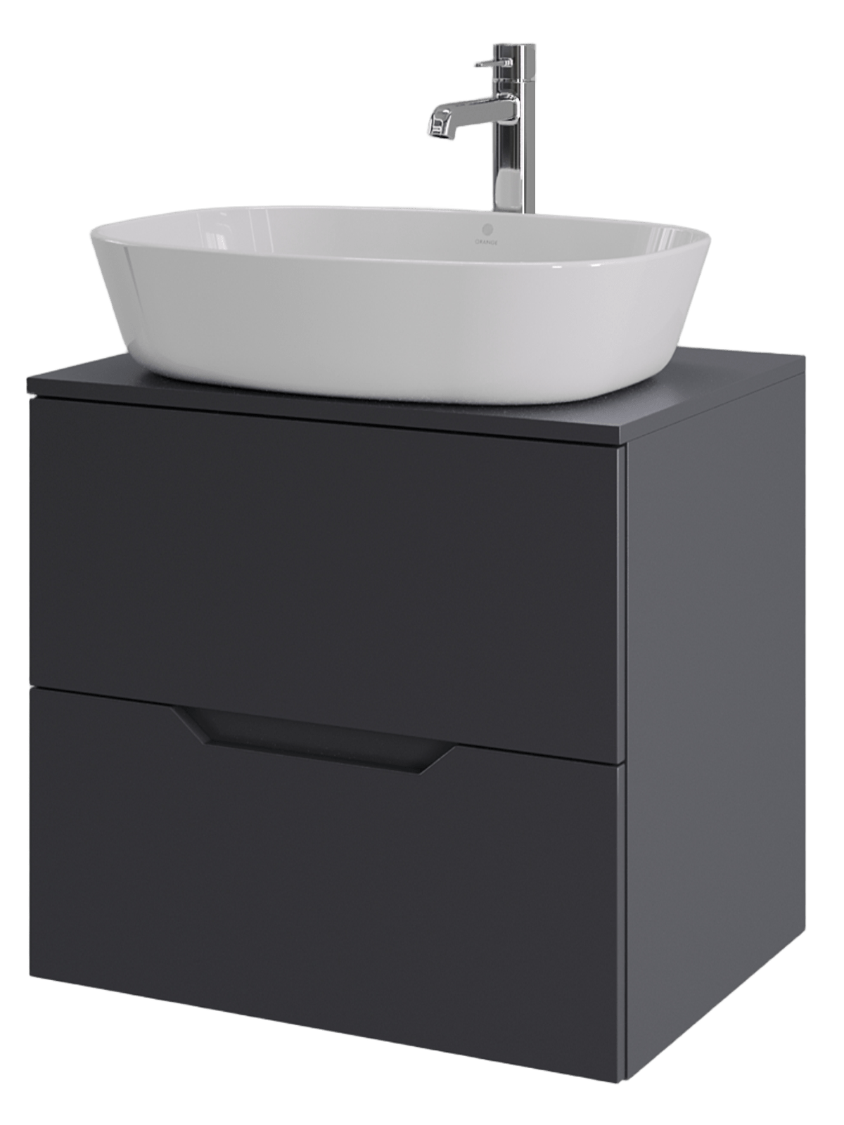 Тумба с раковиной Orange Line 60 подвесная, 2 ящика, матовый графит с раковиной B08-500W