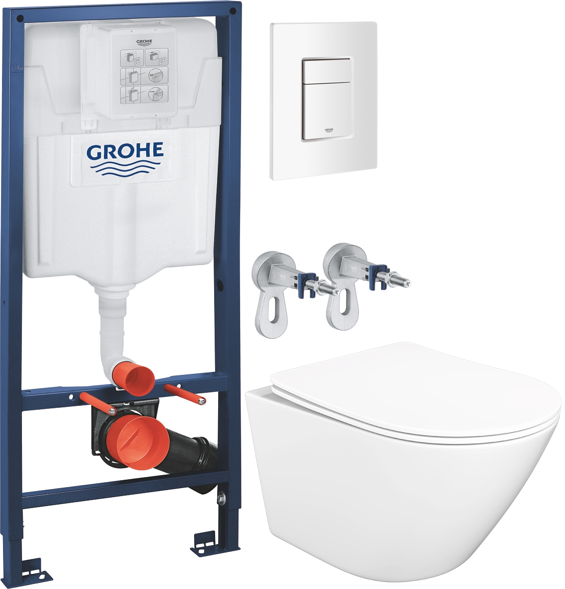 Комплект 4 в 1: Инсталляция Grohe Rapid SL 38772SH0 + Унитаз подвесной STWORKI Левангер S07401WH + Кнопка белая + Комплект креплений