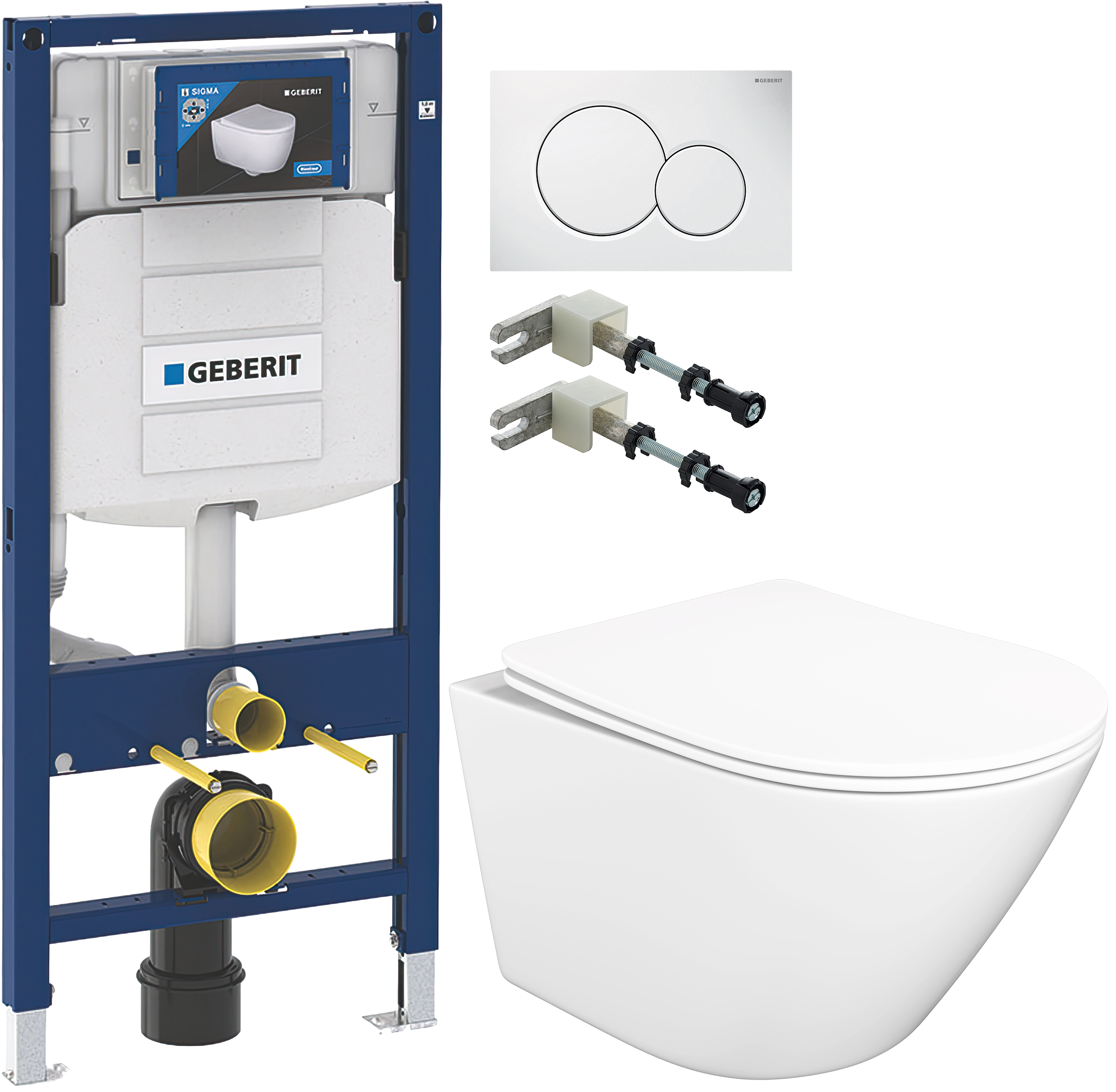 Комплект 4 в 1 Унитаз подвесной STWORKI Левангер S07401WH + Инсталляция Geberit Duofix 111.300.00.5 + Крепления 111.815.00.1 + Кнопка Sigma 01 115.770.11.5