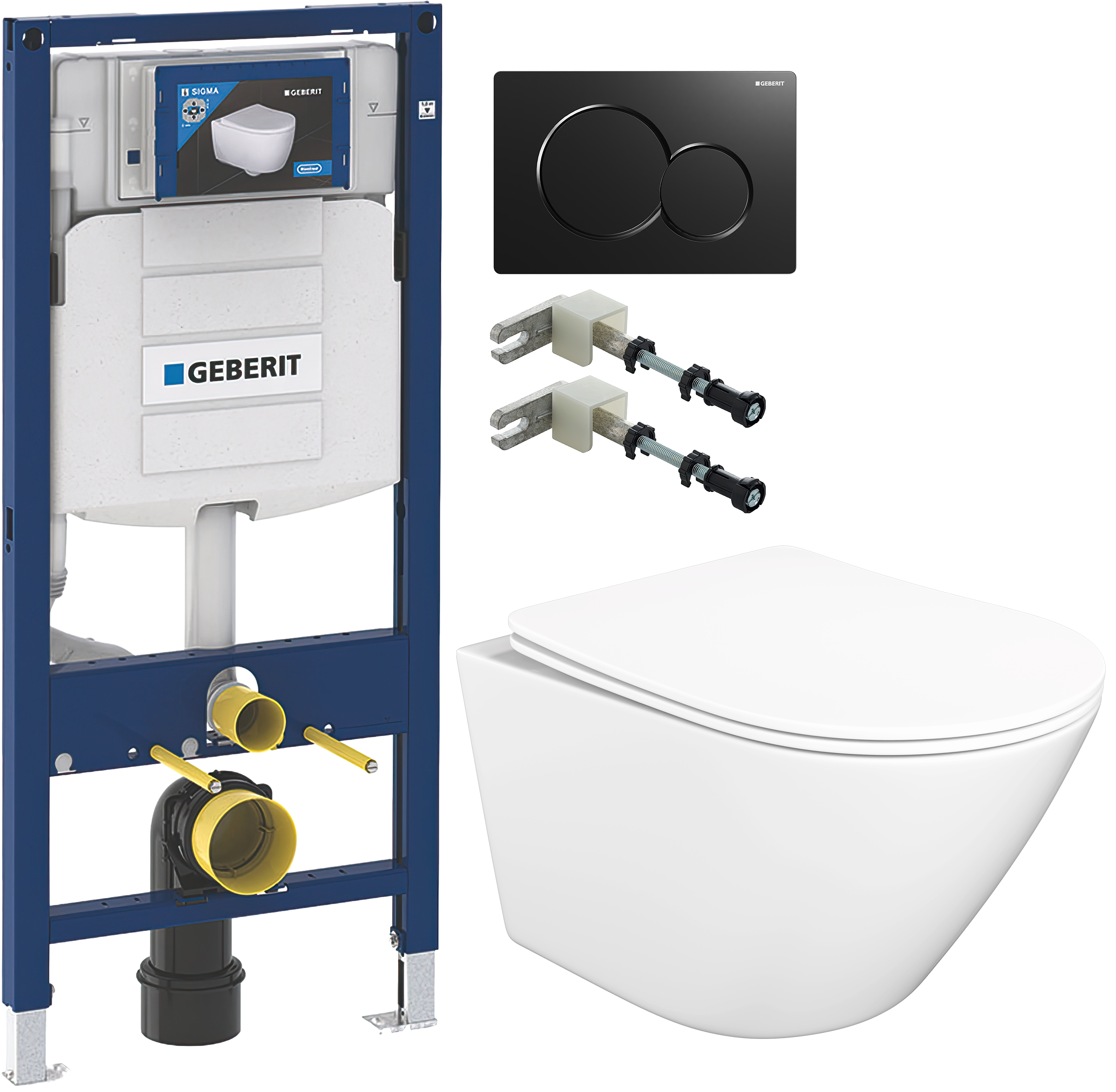 Комплект 4 в 1 Унитаз подвесной STWORKI Левангер S07401WH + Инсталляция Geberit Duofix 111.300.00.5 + Крепления 111.815.00.1 + Кнопка Sigma 01 115.770.DW.5