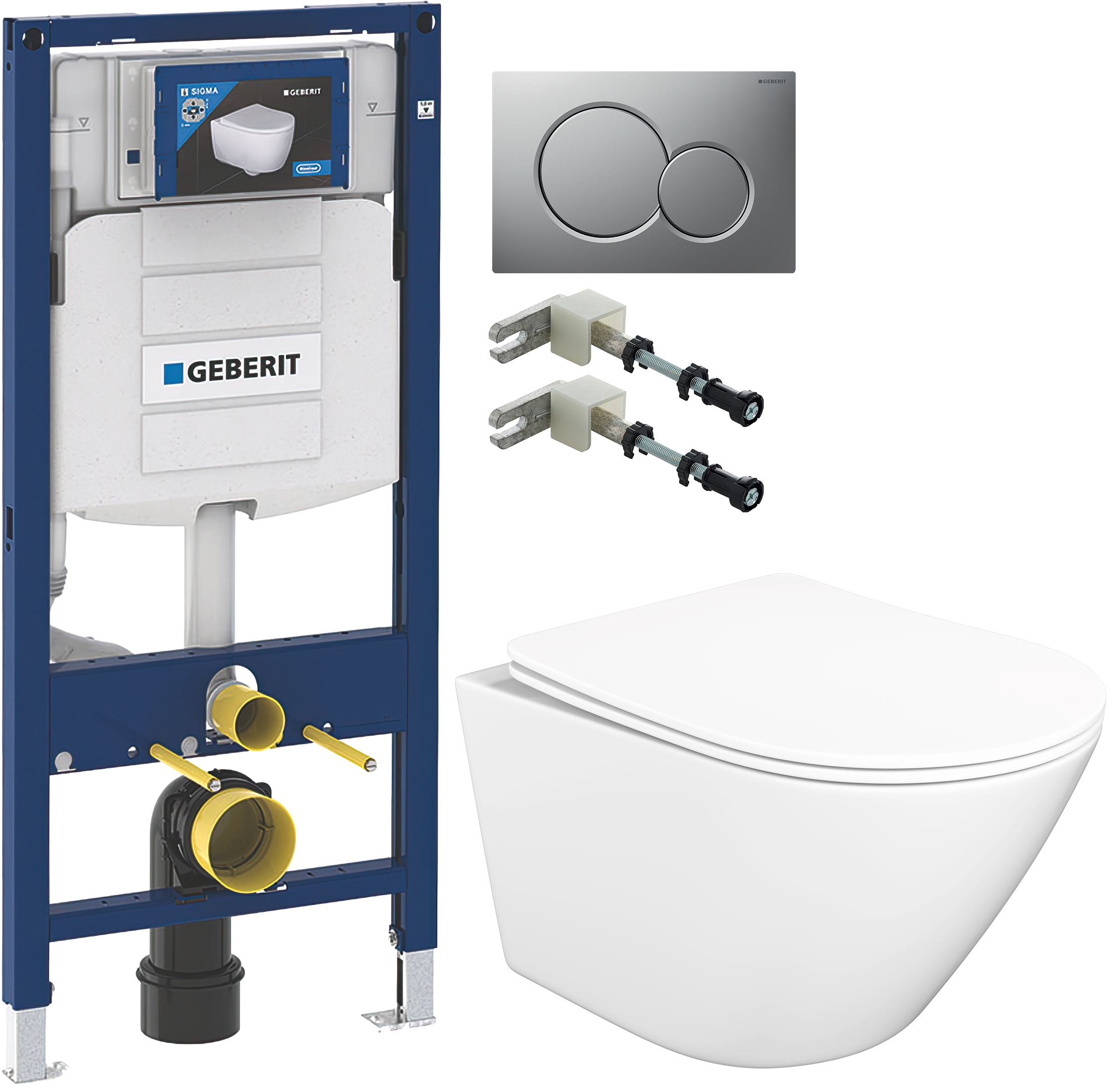 Комплект 4 в 1 Унитаз подвесной STWORKI Левангер S07401WH + Инсталляция Geberit Duofix 111.300.00.5 + Крепления 111.815.00.1 + Кнопка Sigma 01 115.770.JQ.5