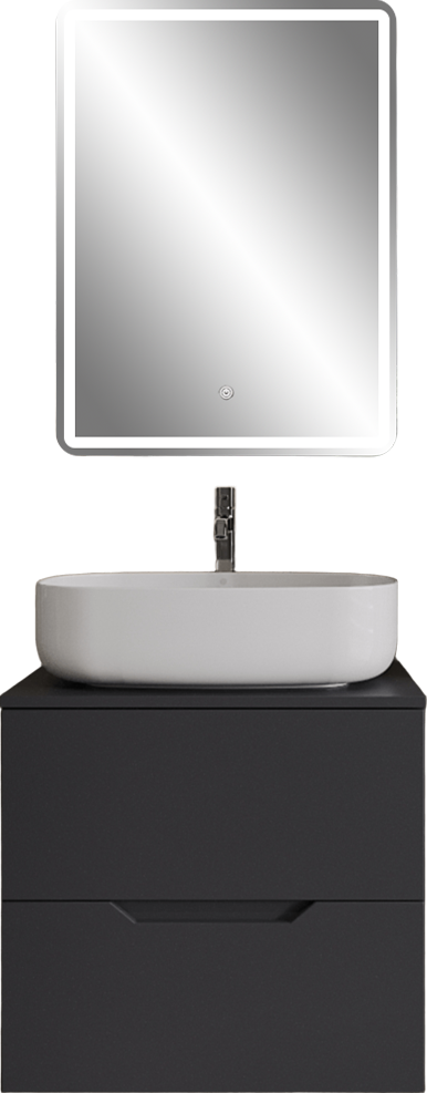 Мебель для ванной комнаты Orange Line 60 подвесная, 2 ящика, матовый графит с раковиной B07-540W