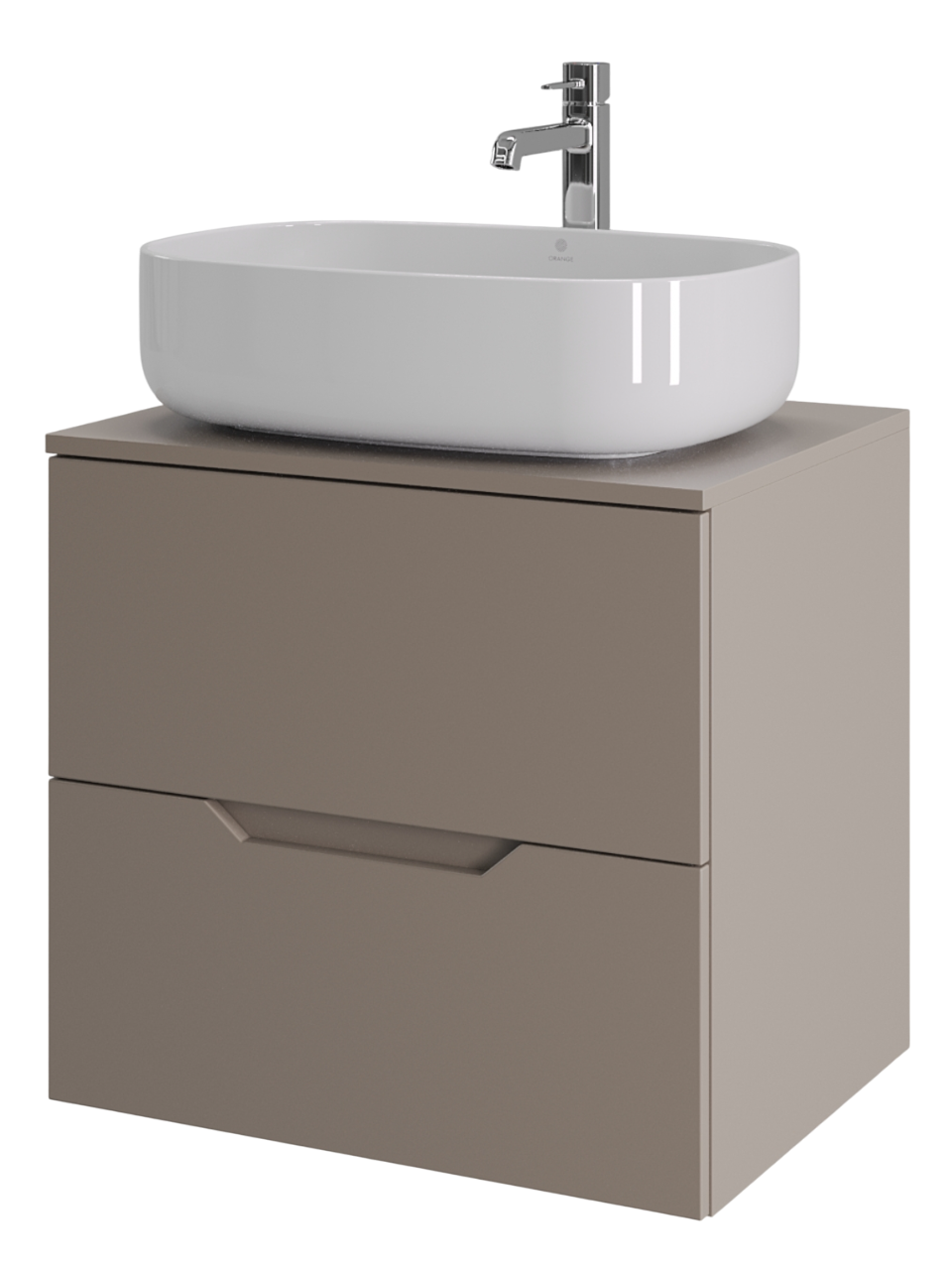 Тумба с раковиной Orange Line 60 подвесная, 2 ящика, матовый латте с раковиной B07-540W
