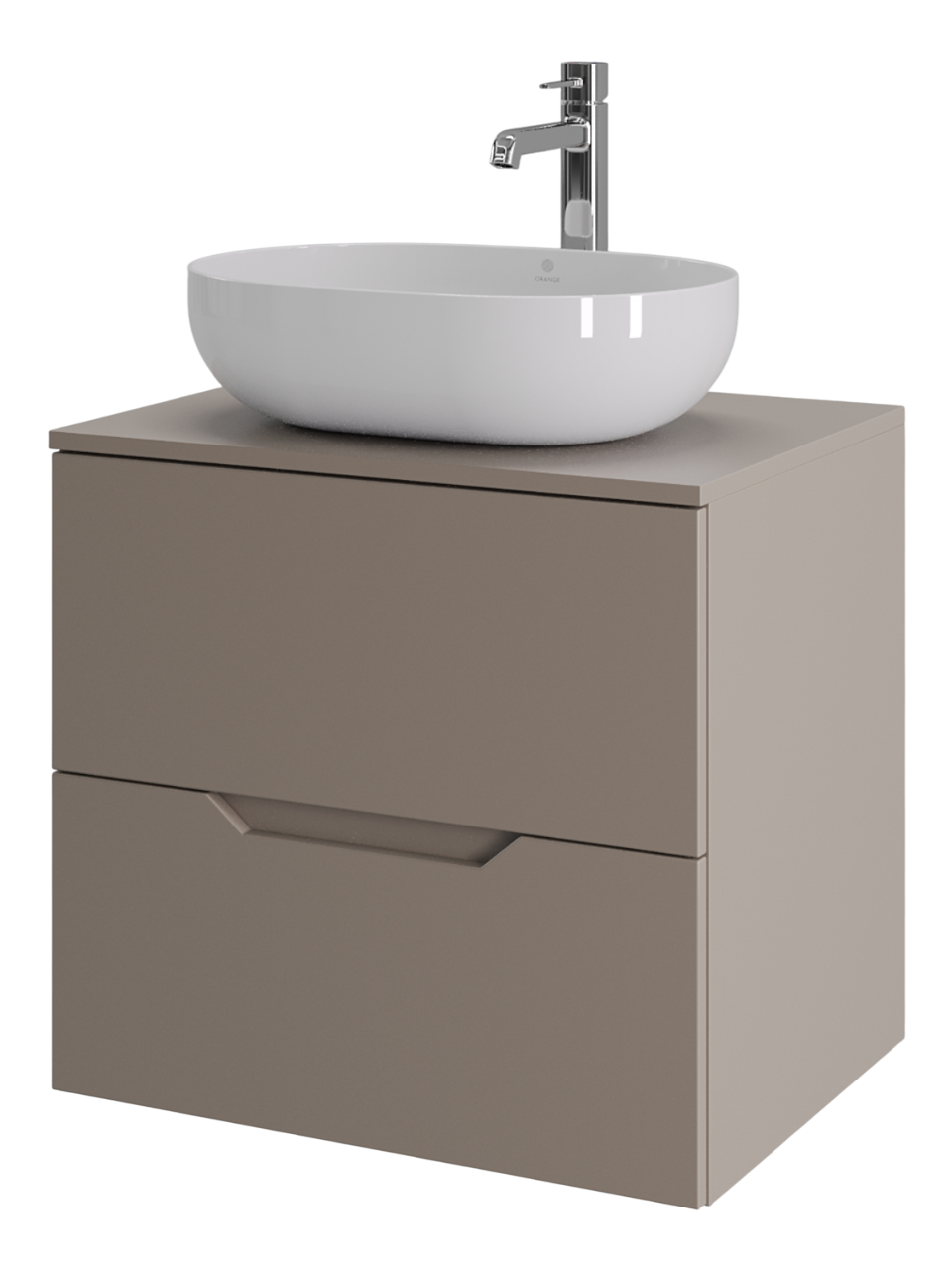 Тумба с раковиной Orange Line 60 подвесная, 2 ящика, матовый латте с раковиной B05-480W
