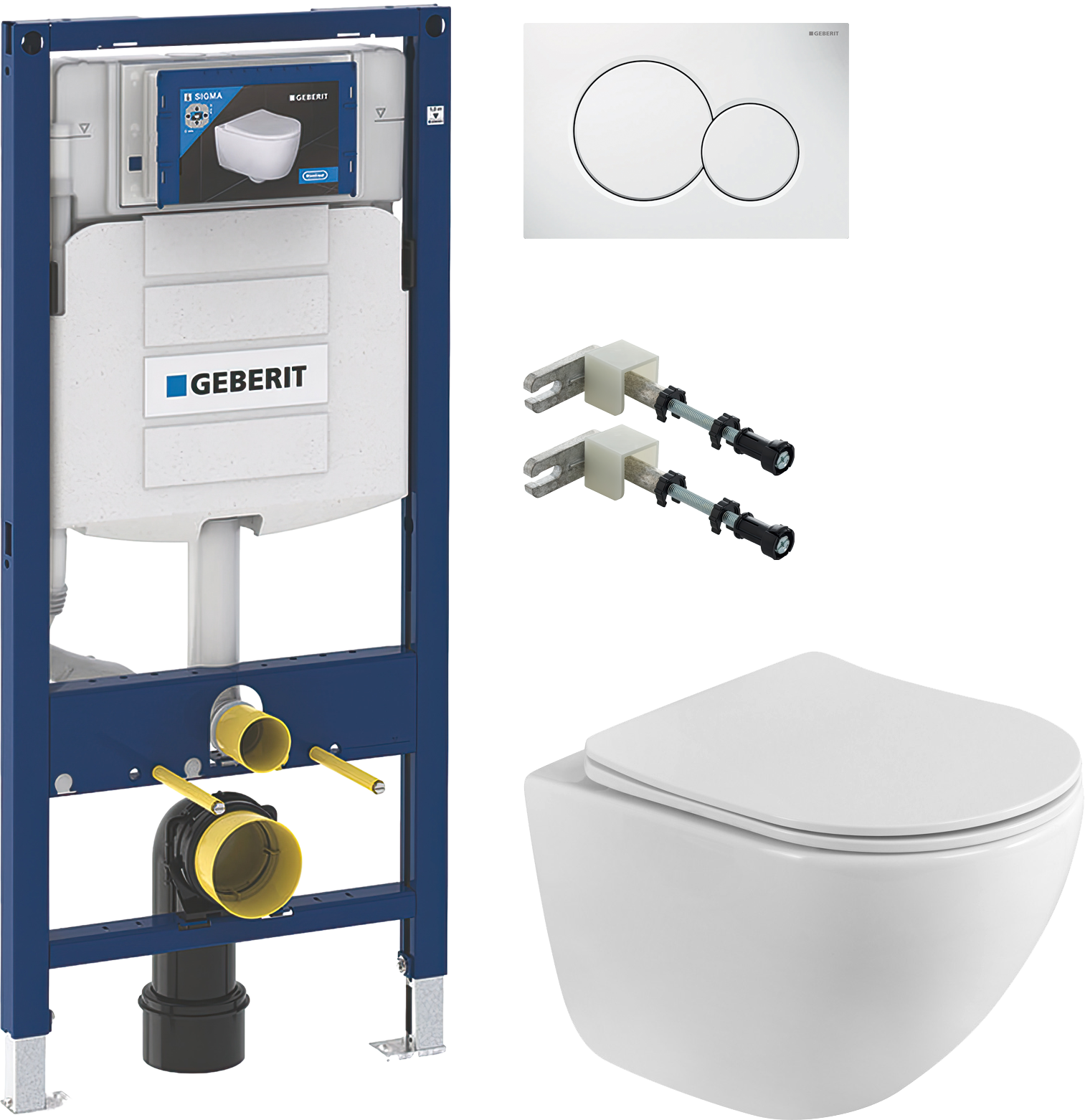 Комплект 4 в 1 Унитаз подвесной BelBagno Libero BB11051CH-TOR/SC + Инсталляция Geberit Duofix UP 320 111.300.00.5 (111.950.00.6) + Крепления 111.815.00.1 к стене + Кнопка Sigma 01 115.770.11.5 цвет белый