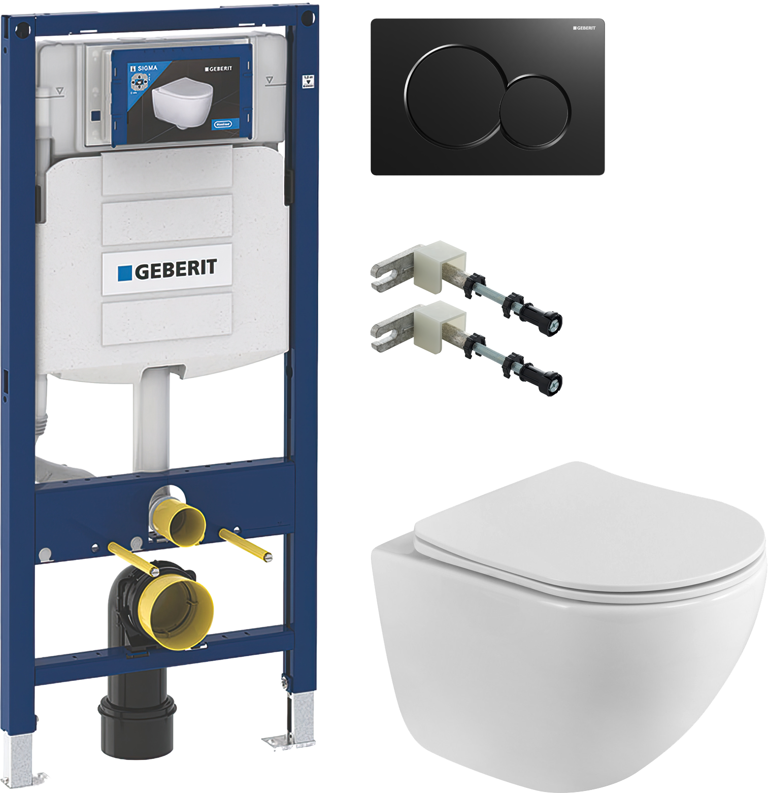 Комплект 4 в 1 Унитаз подвесной BelBagno Libero BB11051CH-TOR/SC + Инсталляция Geberit Duofix UP 320 111.300.00.5 (111.950.00.6) + Крепления 111.815.00.1 к стене + Кнопка Sigma 01 115.770.DW.5 цвет черный