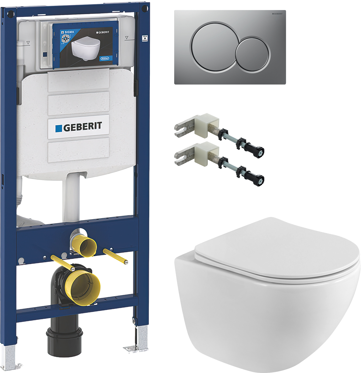 Комплект 4 в 1 Унитаз подвесной BelBagno Libero BB11051CH-TOR/SC + Инсталляция Geberit Duofix UP 320 111.300.00.5 (111.950.00.6) + Крепления 111.815.00.1 к стене + Кнопка Sigma 01 115.770.JQ.5 цвет матовый хром