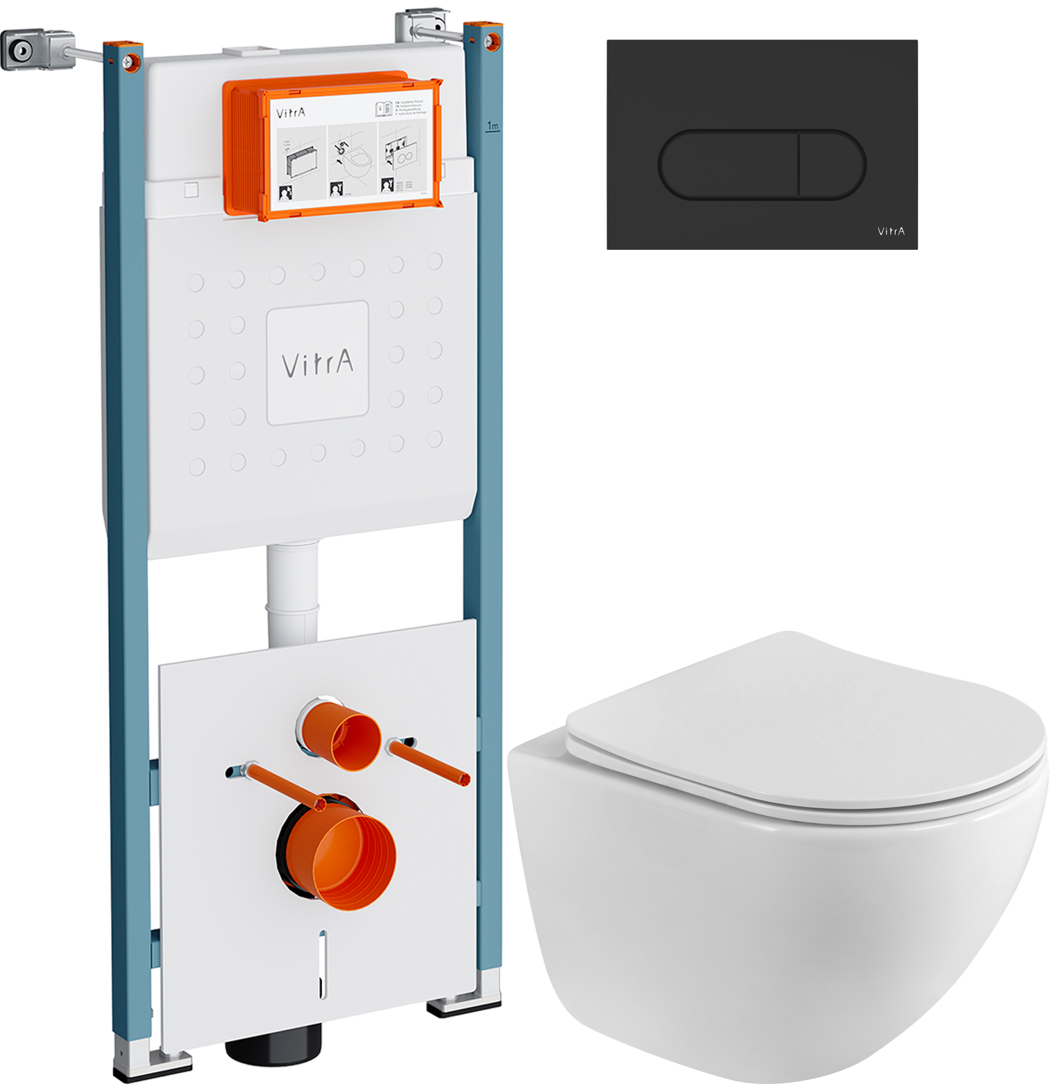 Комплект 3 в 1 Унитаз подвесной BelBagno Libero BB11051CH-TOR/SC + Инсталляция VitrA V-Fix Core 732-5800-01PV + Кнопка Root Round 740-2211 цвет матовый черный