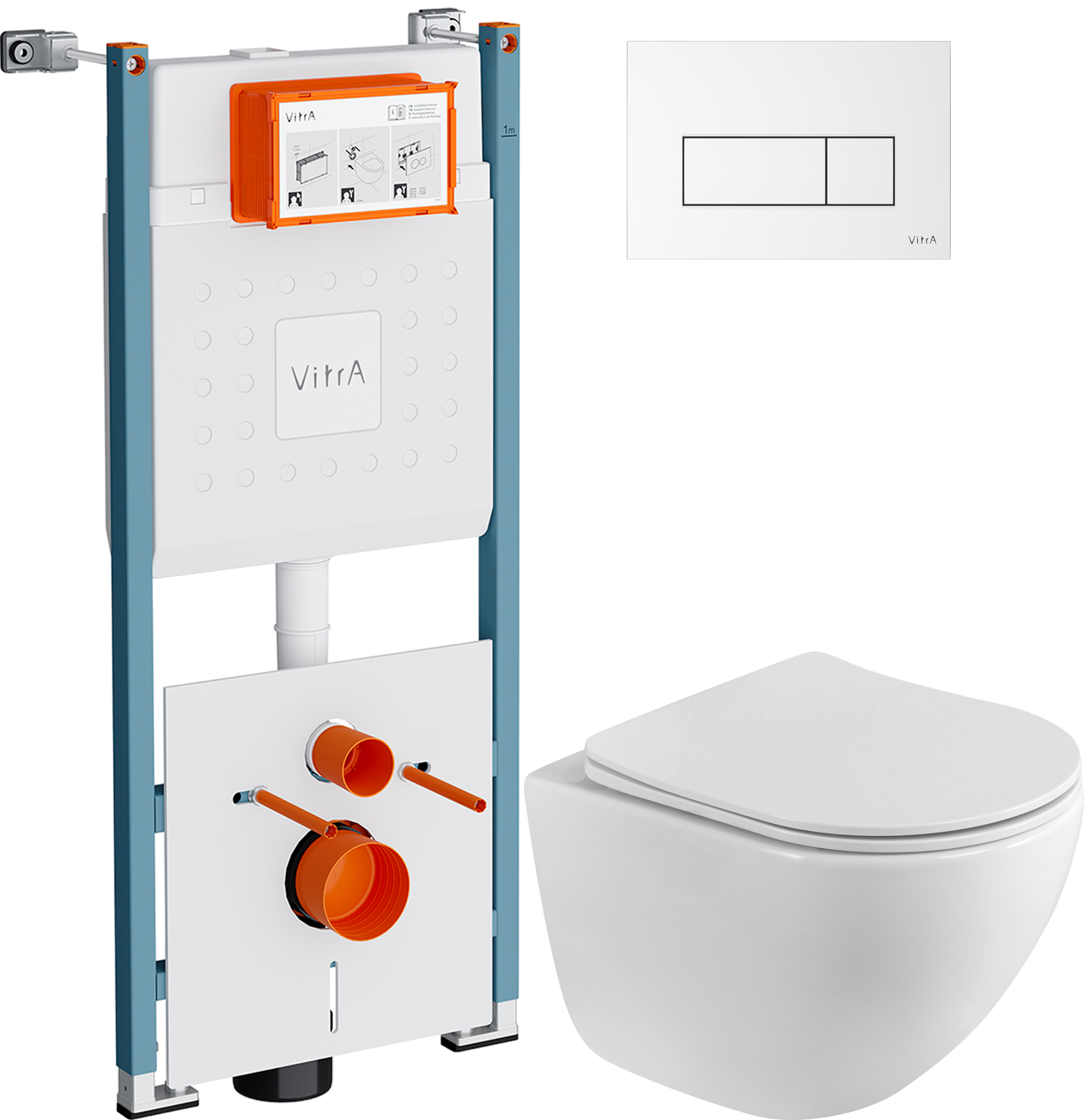 Комплект 3 в 1 Унитаз подвесной BelBagno Libero BB11051CH-TOR/SC + Инсталляция VitrA V-Fix Core 732-5800-01PV + Кнопка Root Square 740-2300 цвет глянцевый белый