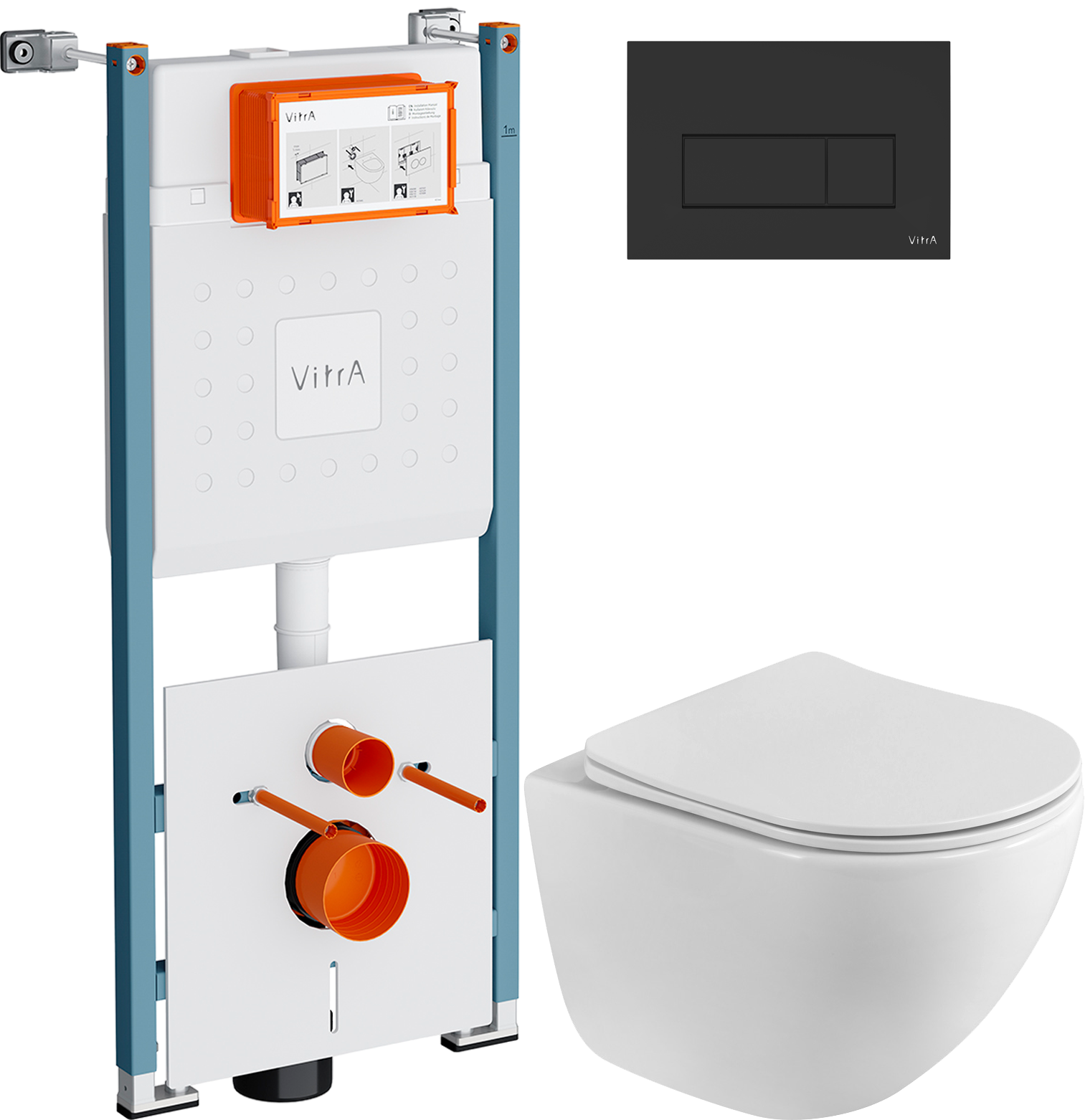 Комплект 3 в 1 Унитаз подвесной BelBagno Libero BB11051CH-TOR/SC + Инсталляция VitrA V-Fix Core 732-5800-01PV + Кнопка Root Square 740-2311 цвет матовый черный