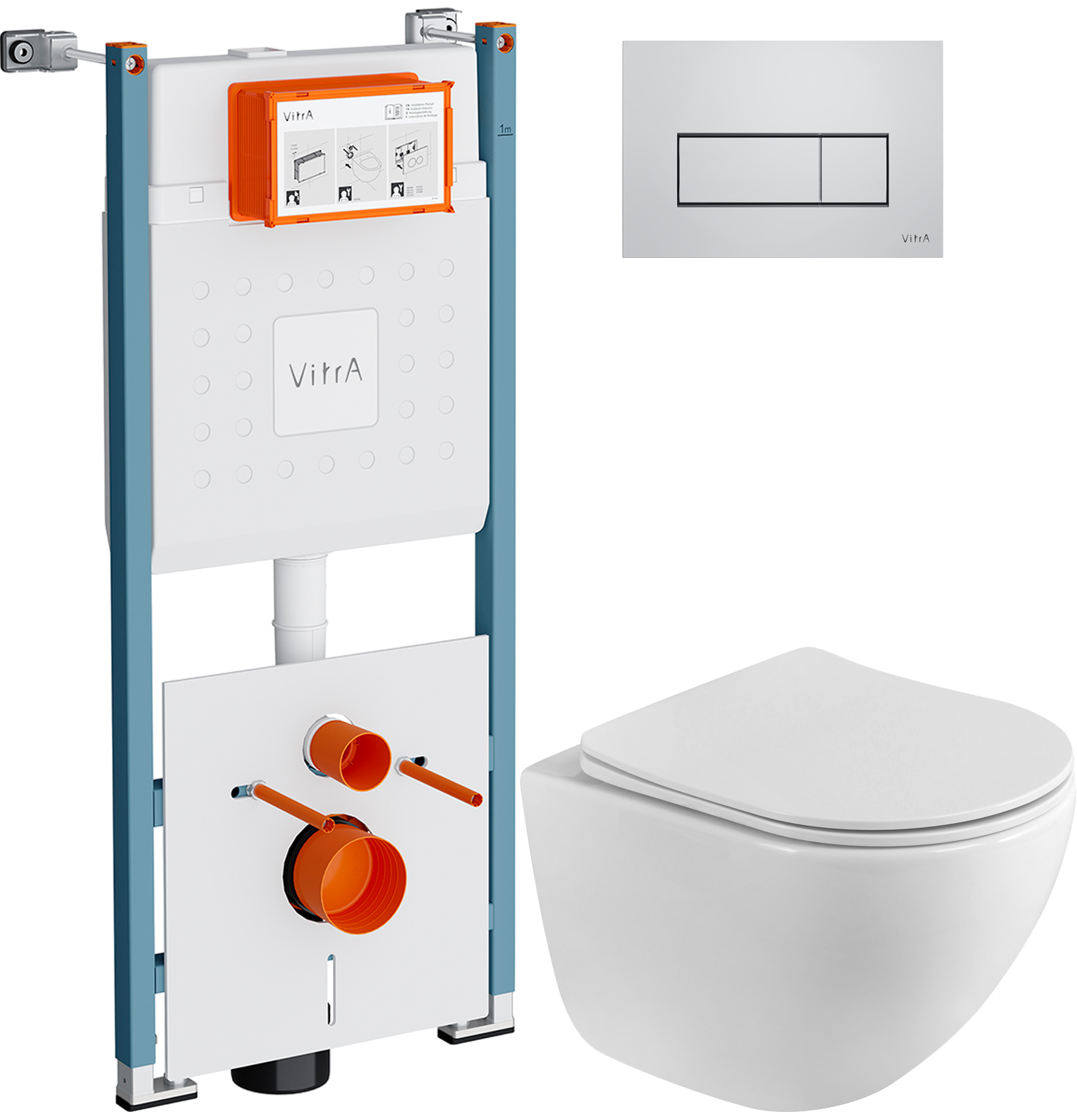 Комплект 3 в 1 Унитаз подвесной BelBagno Libero BB11051CH-TOR/SC + Инсталляция VitrA V-Fix Core 732-5800-01PV + Кнопка Root Square 740-2380 цвет хром