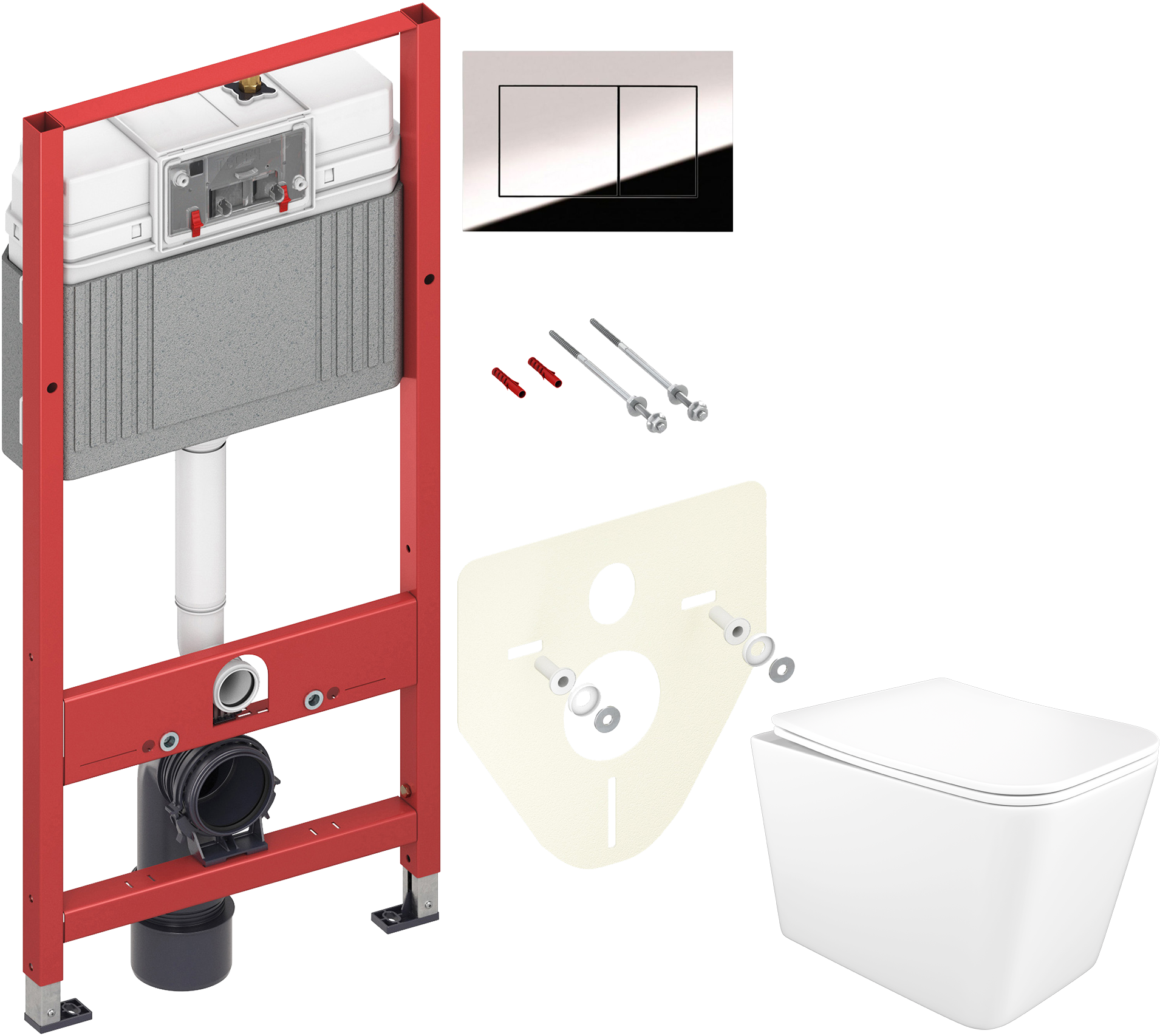 Комплект 5 в 1: Инсталляция TECE Now 9400412 + Унитаз подвесной STWORKI Молде S23401WH + Сиденье с микролифтом + Кнопка хром + Комплект шумоизоляции, креплений