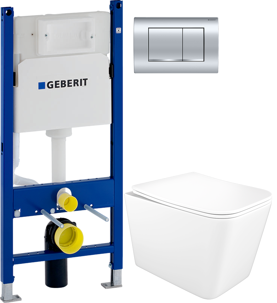 Комплект 5 в 1: Инсталляция Geberit Duofix Delta 458.163.21.1 + Унитаз подвесной STWORKI Молде S23401WH + Сиденье с микролифтом + Кнопка хром + Комплект креплений