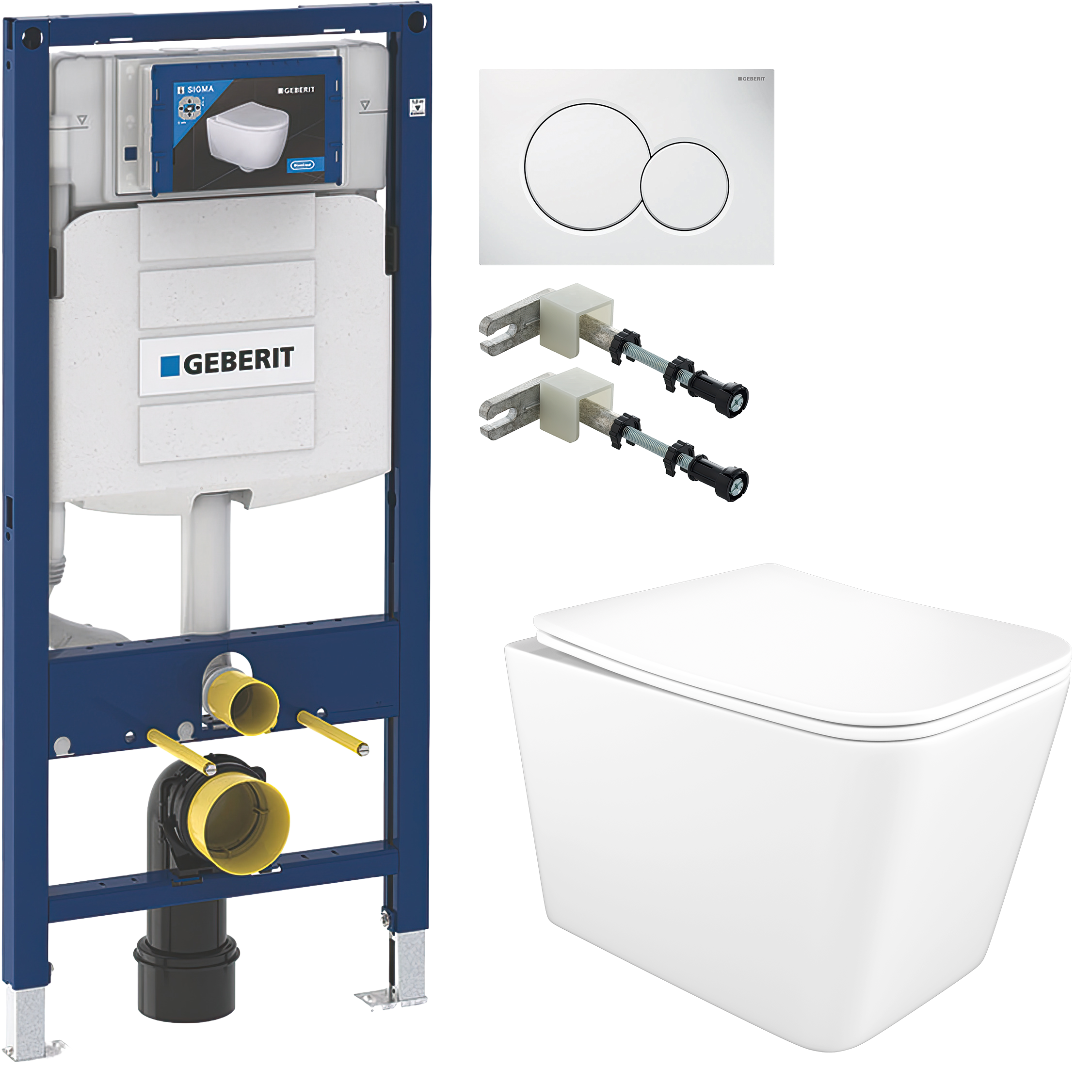 Комплект 4 в 1 Унитаз подвесной STWORKI Молде S23401WH безободковый, с микролифтом, антивсплеск + Инсталляция Geberit Duofix UP 320 111.300.00.5 (111.950.00.6) + Крепления 111.815.00.1 к стене + Кнопка Sigma 01 115.770.11.5 цвет белый