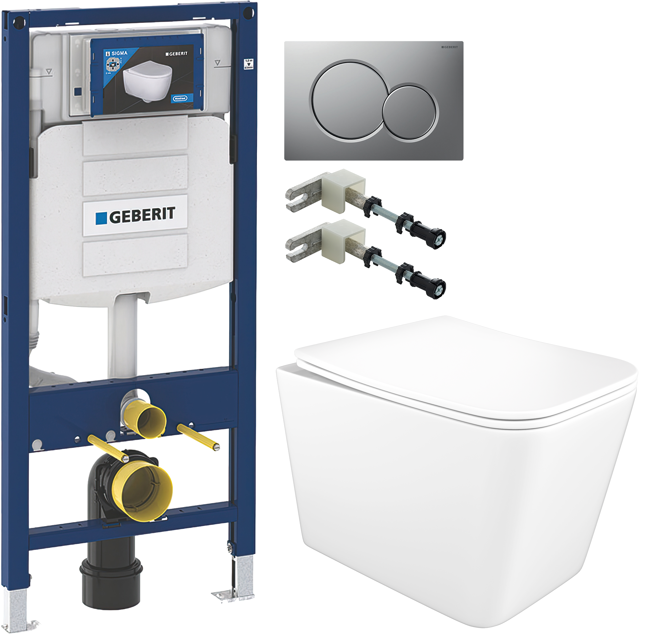 Комплект 4 в 1 Унитаз подвесной STWORKI Молде S23401WH безободковый, с микролифтом, антивсплеск + Инсталляция Geberit Duofix UP 320 111.300.00.5 (111.950.00.6) + Крепления 111.815.00.1 к стене + Кнопка Sigma 01 115.770.JQ.5 цвет матовый хром