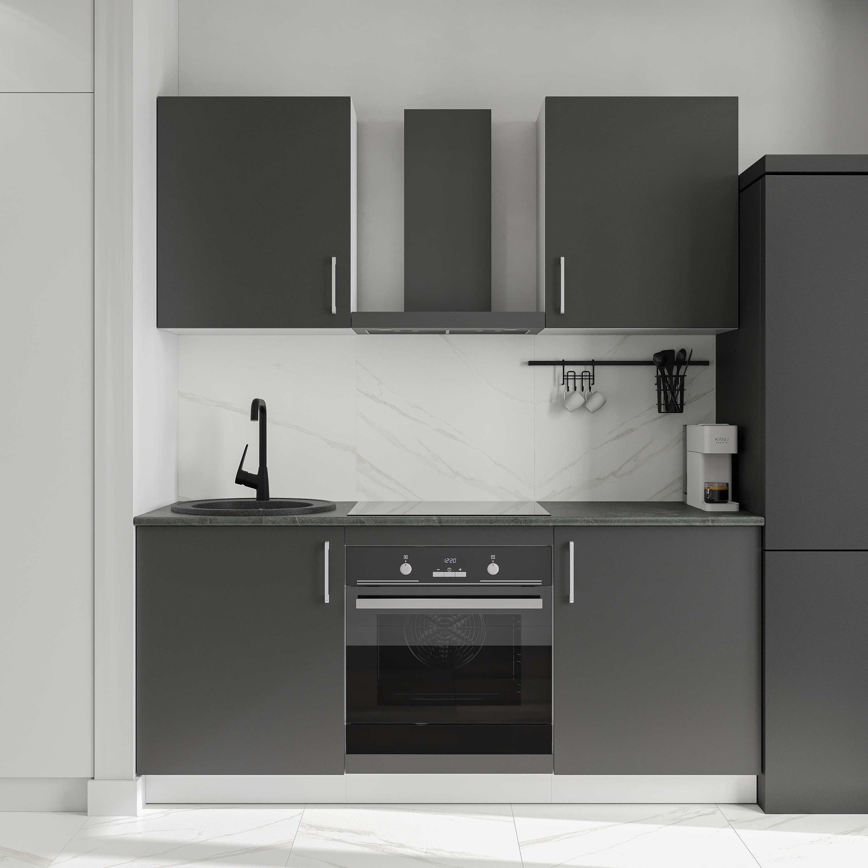 Кухонный гарнитур Domaci Болонья 180 см, фасад графит, ручка хром, столешница луна KUH-767467