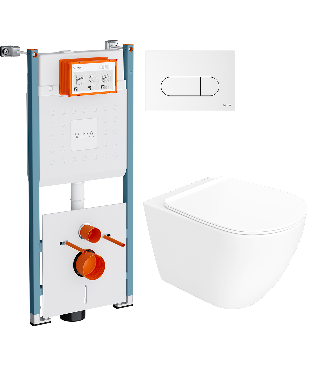 Комплект 3 в 1 Унитаз подвесной STWORKI Готланд S13401WH безободковый, с микролифтом, глянцевый белый, антивсплеск + Инсталляция VitrA V-Fix Core 732-5800-01PV + Кнопка Root Round 740-2200 цвет глянцевый белый