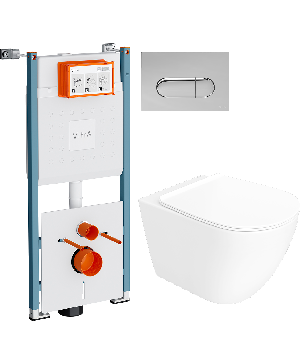 Комплект 3 в 1 Унитаз подвесной STWORKI Готланд S13401WH безободковый, с микролифтом, глянцевый белый, антивсплеск + Инсталляция VitrA V-Fix Core 732-5800-01PV + Кнопка Root Round 740-2280 цвет хром