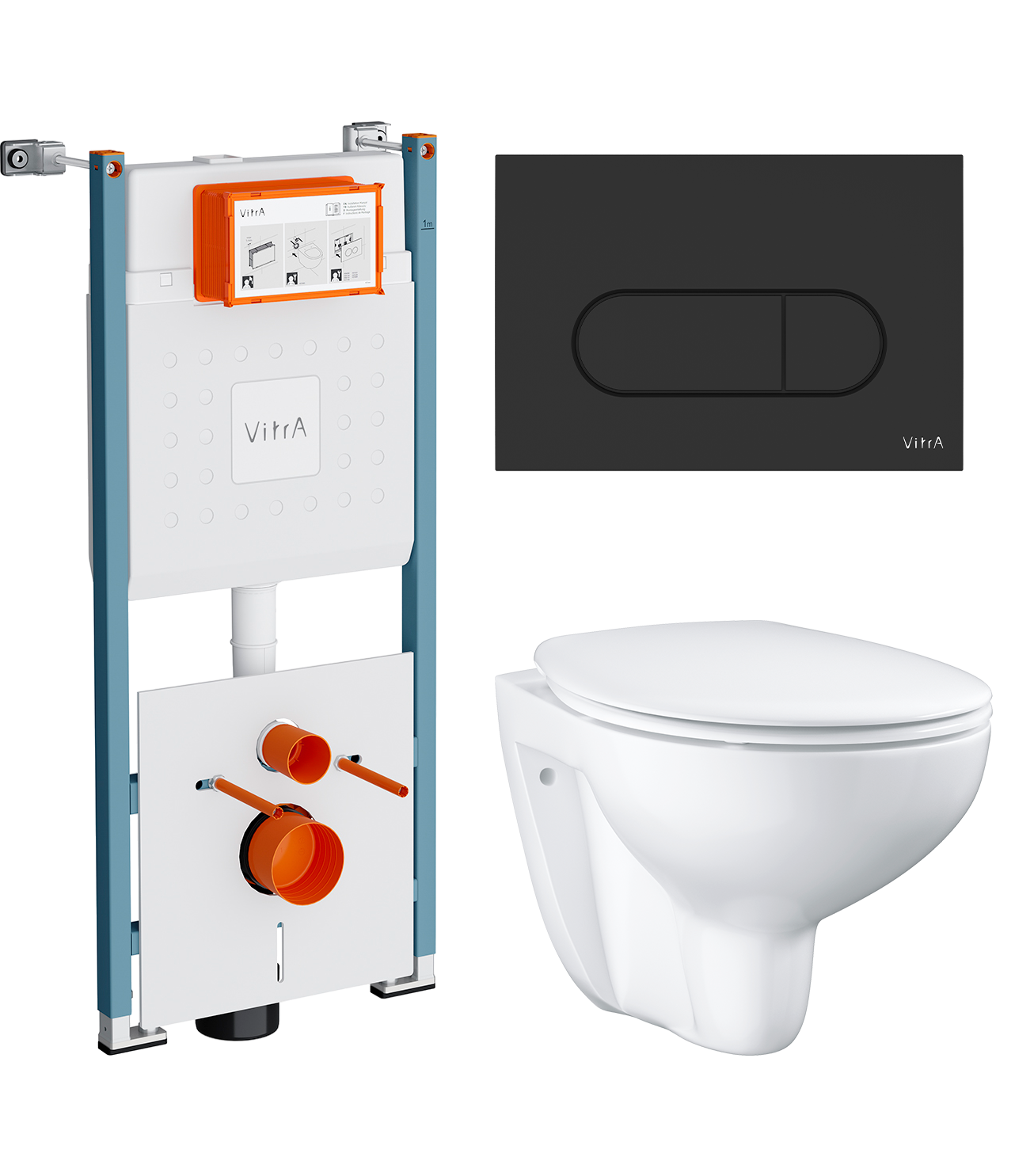 Комплект 3 в 1 Унитаз подвесной Grohe Bau Ceramic 39351000 + Инсталляция VitrA V-Fix Core 732-5800-01PV + Кнопка Root Round 740-2211 цвет матовый черный