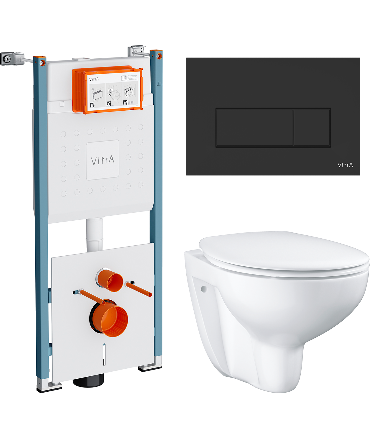 Комплект 3 в 1 Унитаз подвесной Grohe Bau Ceramic 39351000 + Инсталляция VitrA V-Fix Core 732-5800-01PV + Кнопка Root Square 740-2311 цвет матовый черный