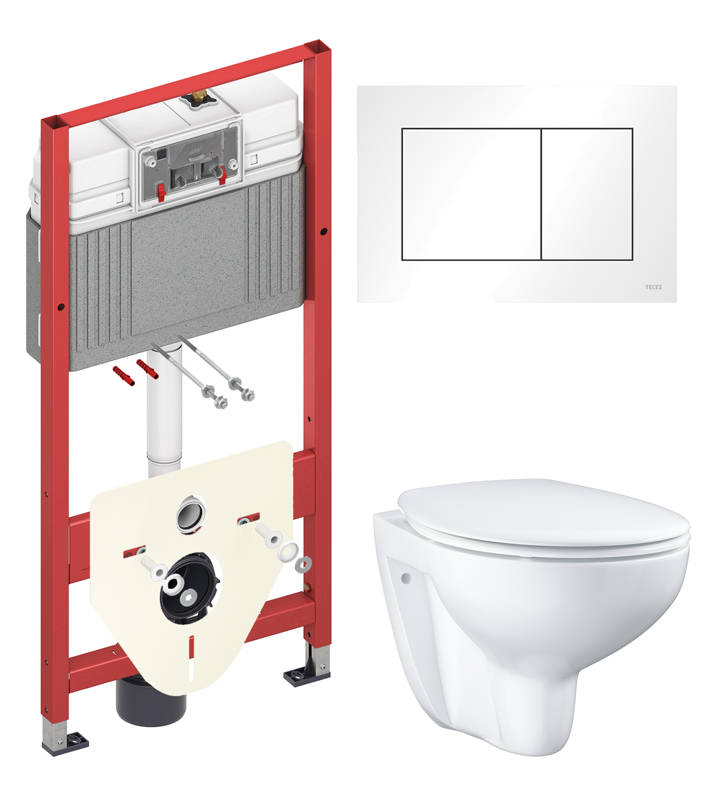 Комплект 2 в 1 Унитаз подвесной Grohe Bau Ceramic 39351000 + Инсталляция с кнопкой TECE Base 9400413 цвет белый