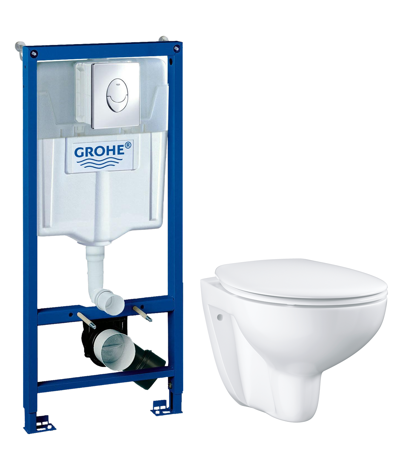 Комплект 2 в 1 Унитаз подвесной Grohe Bau Ceramic 39351000 + Инсталляция с кнопкой Rapid SL 38721001 цвет хром