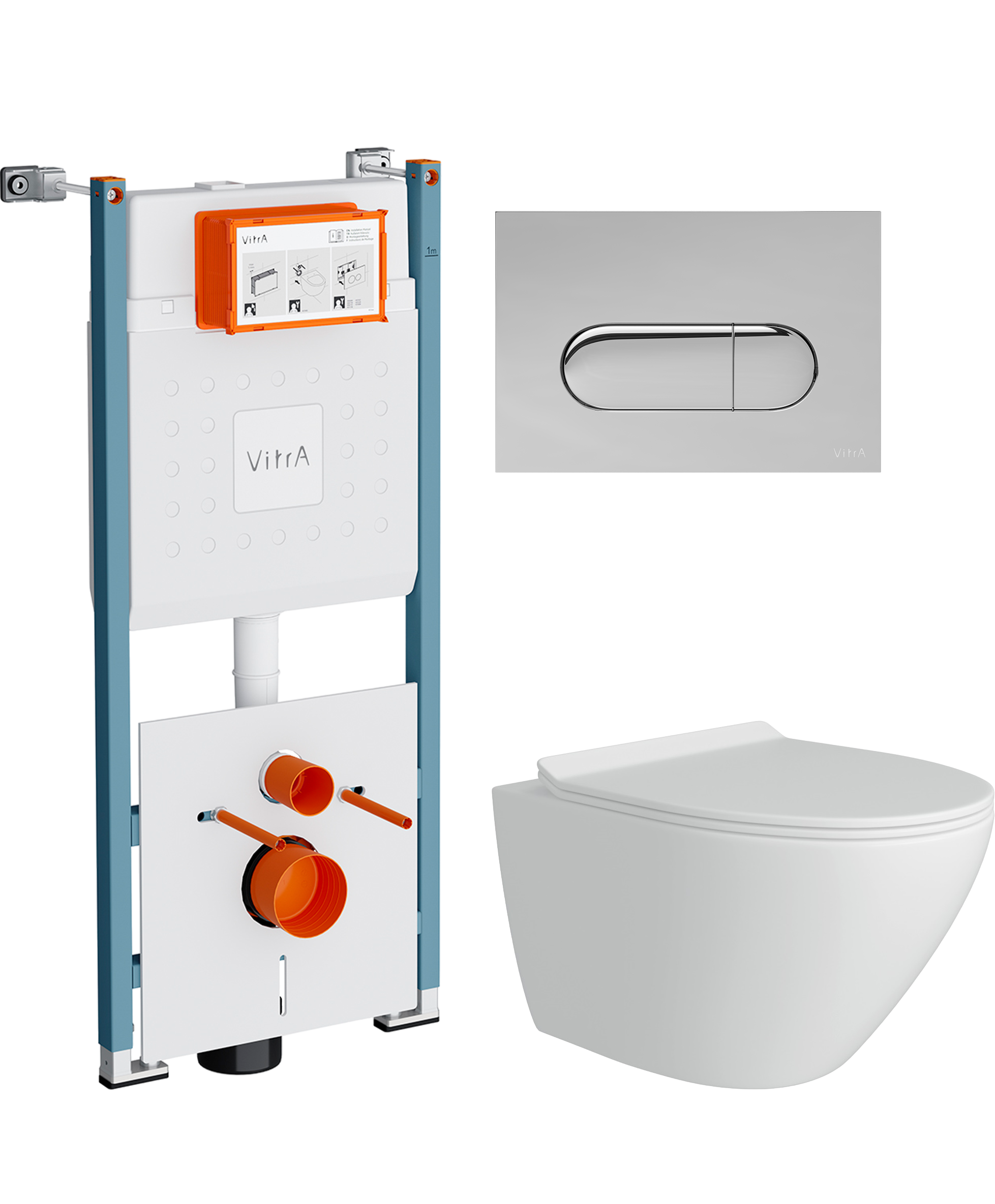 Комплект 3 в 1 Унитаз подвесной Teymi Lina Pro T40106 + Инсталляция VitrA V-Fix Core 732-5800-01PV + Кнопка Root Round 740-2280 цвет хром