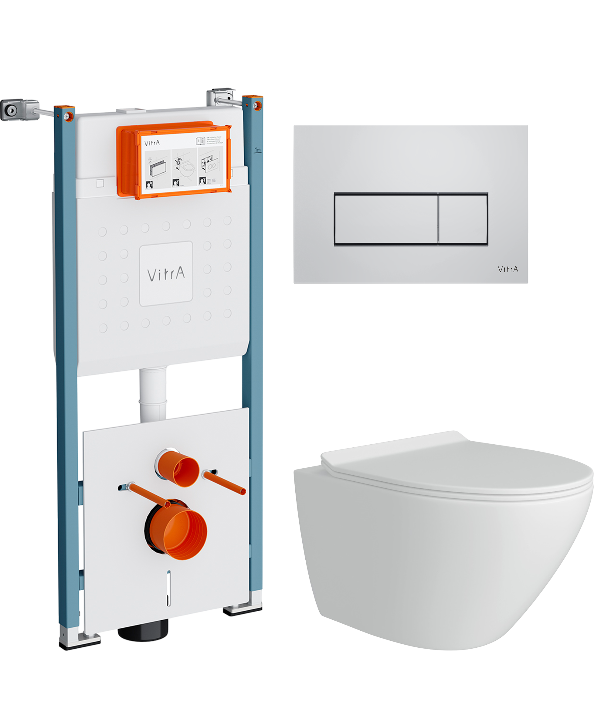 Комплект 3 в 1 Унитаз подвесной Teymi Lina Pro T40106 + Инсталляция VitrA V-Fix Core 732-5800-01PV + Кнопка Root Square 740-2380 цвет хром