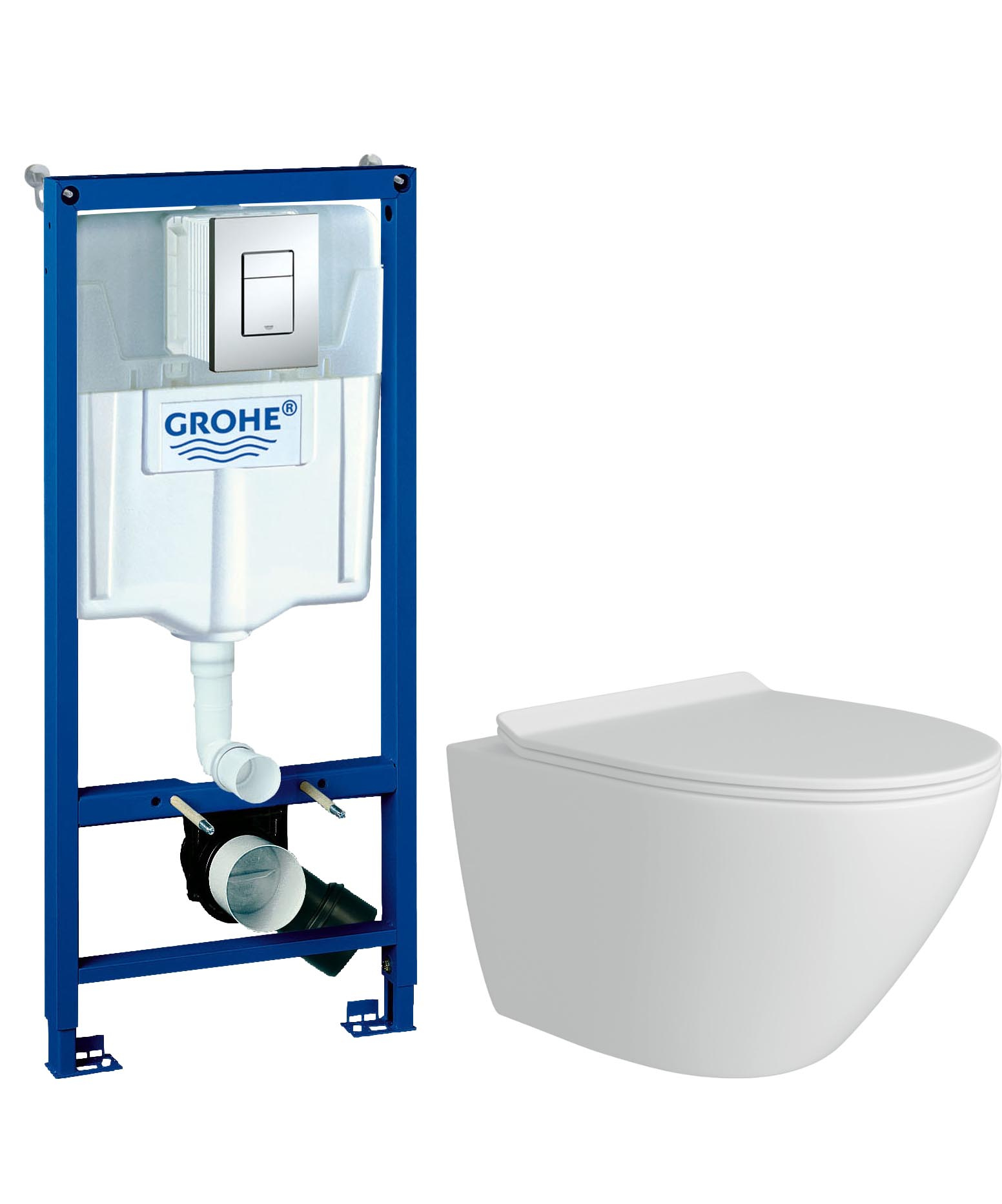 Комплект 2 в 1 Унитаз подвесной Teymi Lina Pro T40106 + Инсталляция с кнопкой Grohe Rapid SL 38772001 цвет хром