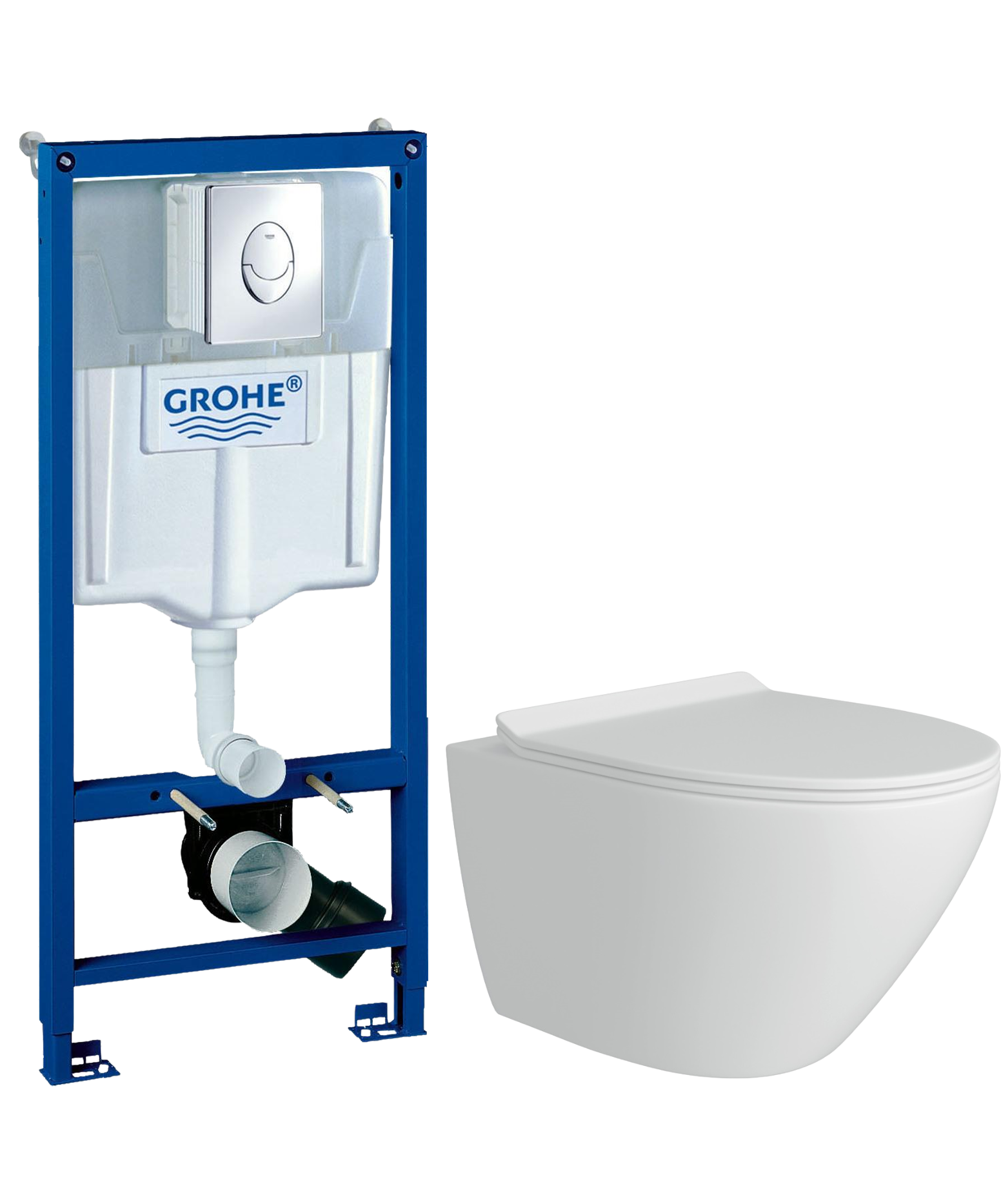 Комплект 2 в 1 Унитаз подвесной Teymi Lina Pro T40106 + Инсталляция с кнопкой Grohe Rapid SL 38721001 цвет хром