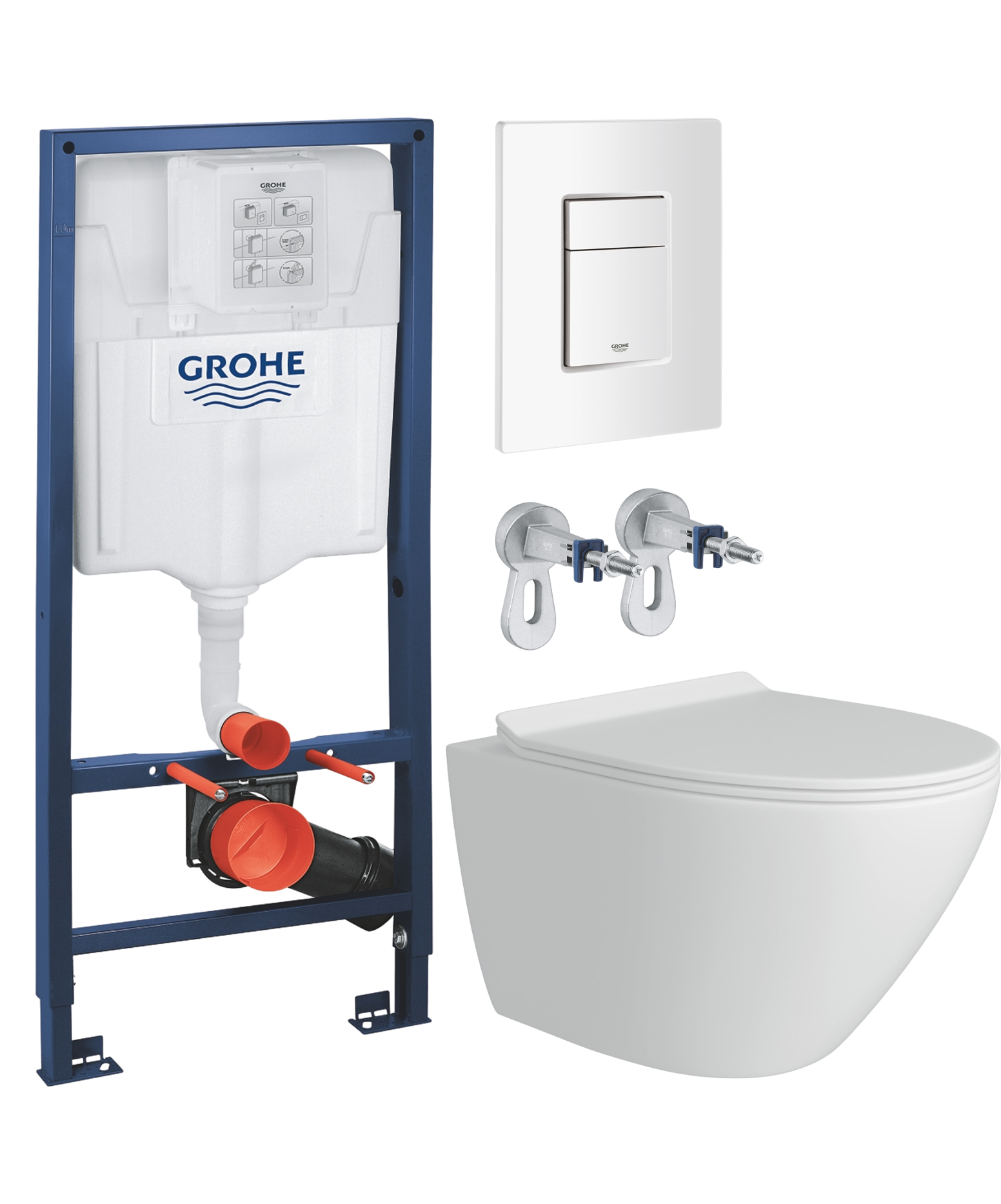 Комплект 2 в 1 Унитаз подвесной Teymi Lina Pro T40106 + Инсталляция с кнопкой Grohe Rapid SL 38772SH0 цвет белый