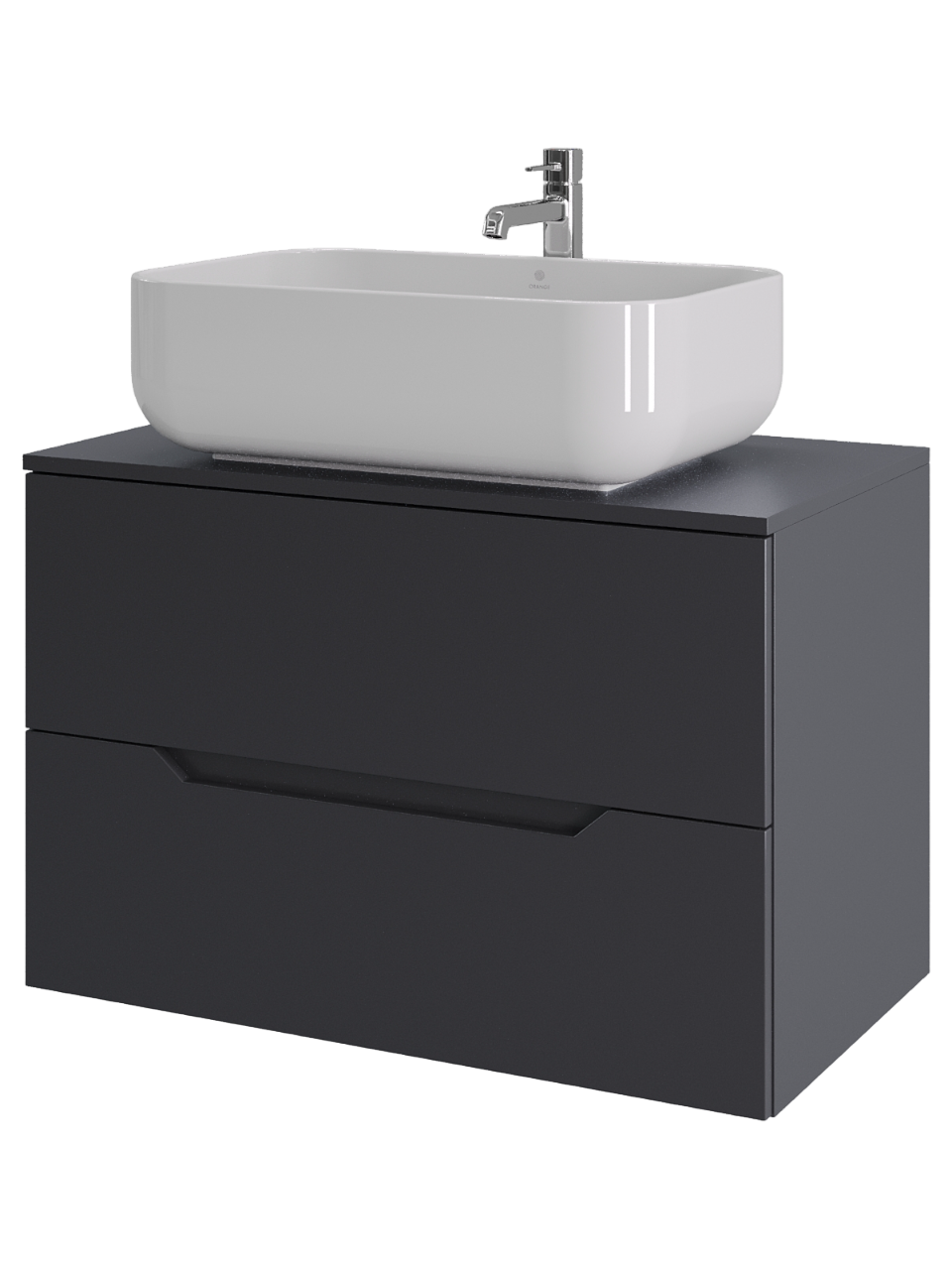 Тумба с раковиной Orange Line 80 подвесная, 2 ящика, матовый графит с раковиной B03-600W