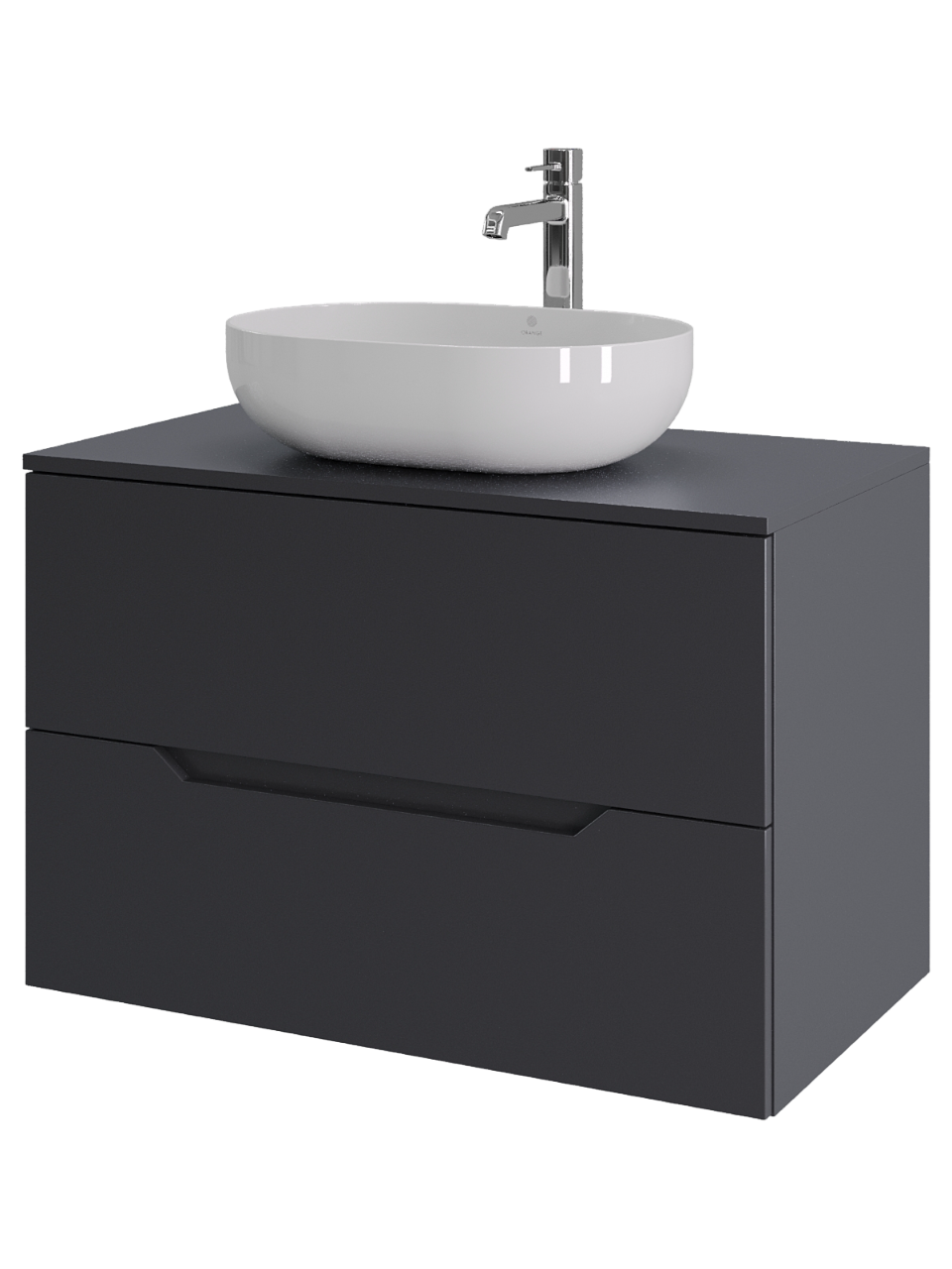 Тумба с раковиной Orange Line 80 подвесная, 2 ящика, матовый графит с раковиной B05-480W