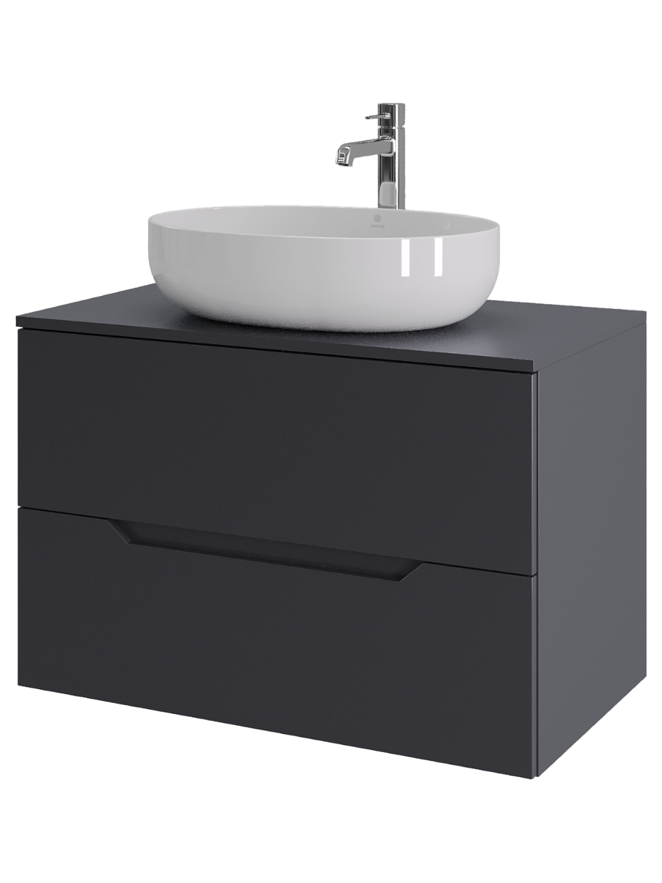 Тумба с раковиной Orange Line 80 подвесная, 2 ящика, матовый графит с раковиной B05-520W