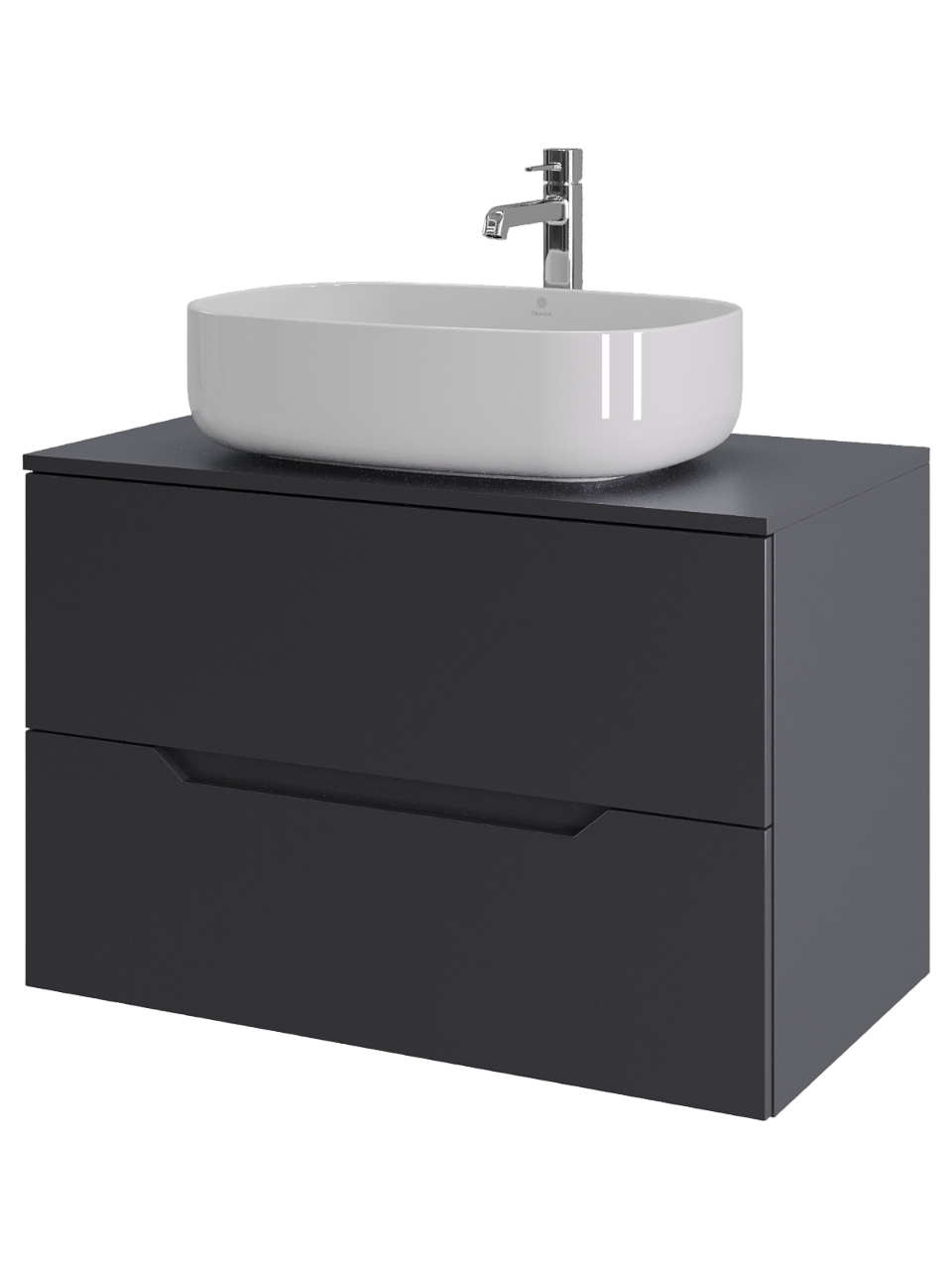 Тумба с раковиной Orange Line 80 подвесная, 2 ящика, матовый графит с раковиной B07-540W
