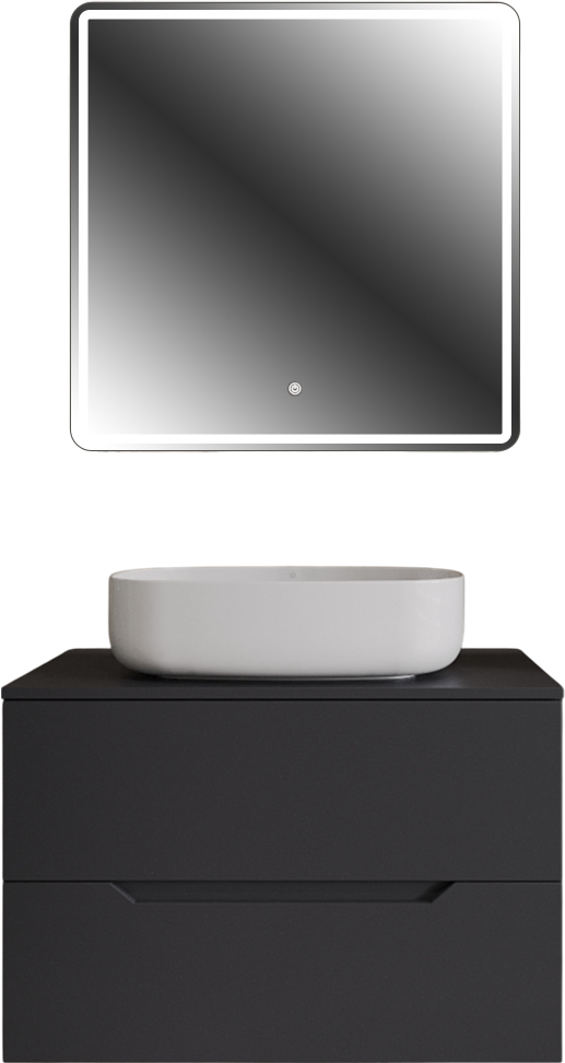 Мебель для ванной комнаты Orange Line 80 подвесная, 2 ящика, матовый графит с раковиной B07-540W